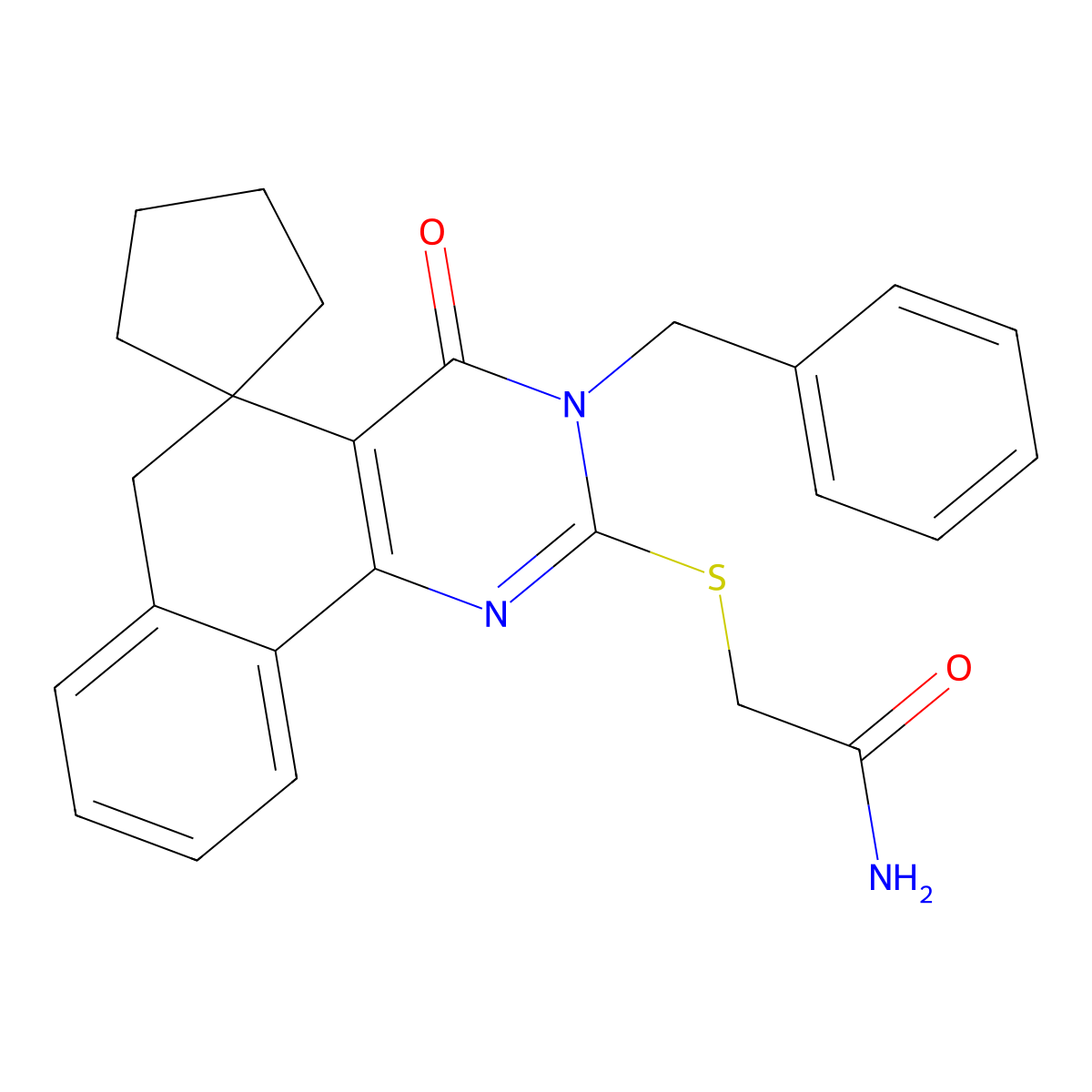 2-(3-benzyl-4-oxospiro[6H-benzo[h]quinazoline-5,1'-cyclopentane]-2-yl)sulfanylacetamide molecular structure, CAS 337487-62-4