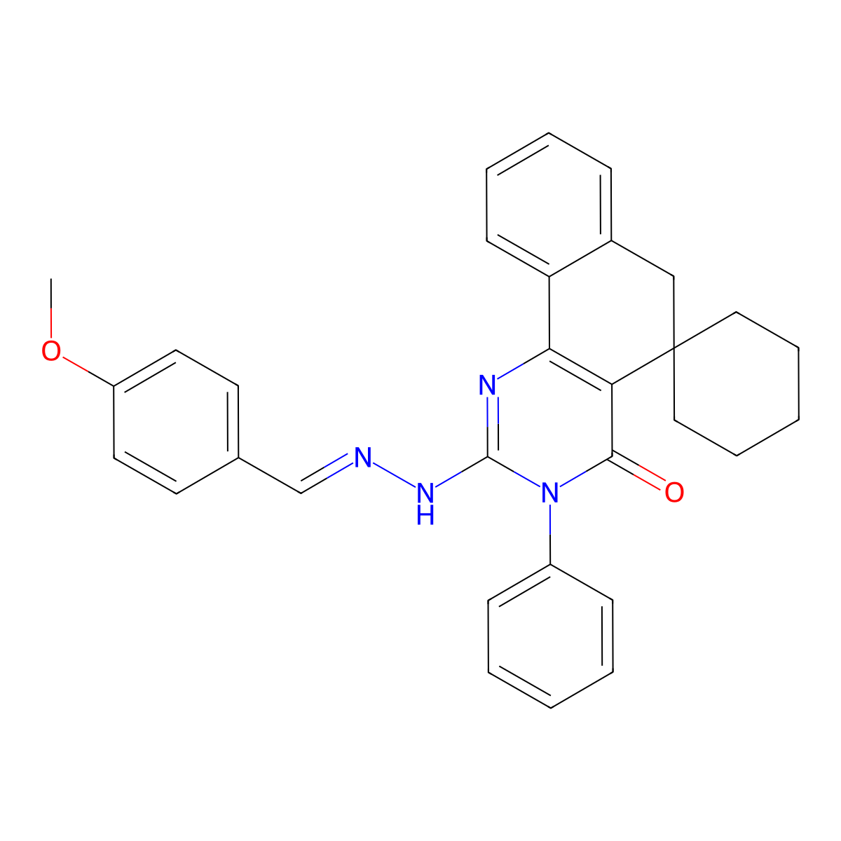 2-[2-[(4-methoxyphenyl)methylidene]hydrazinyl]-3-phenylspiro[6H-benzo[h]quinazoline-5,1'-cyclohexane]-4-one molecular structure, CAS 337488-11-6