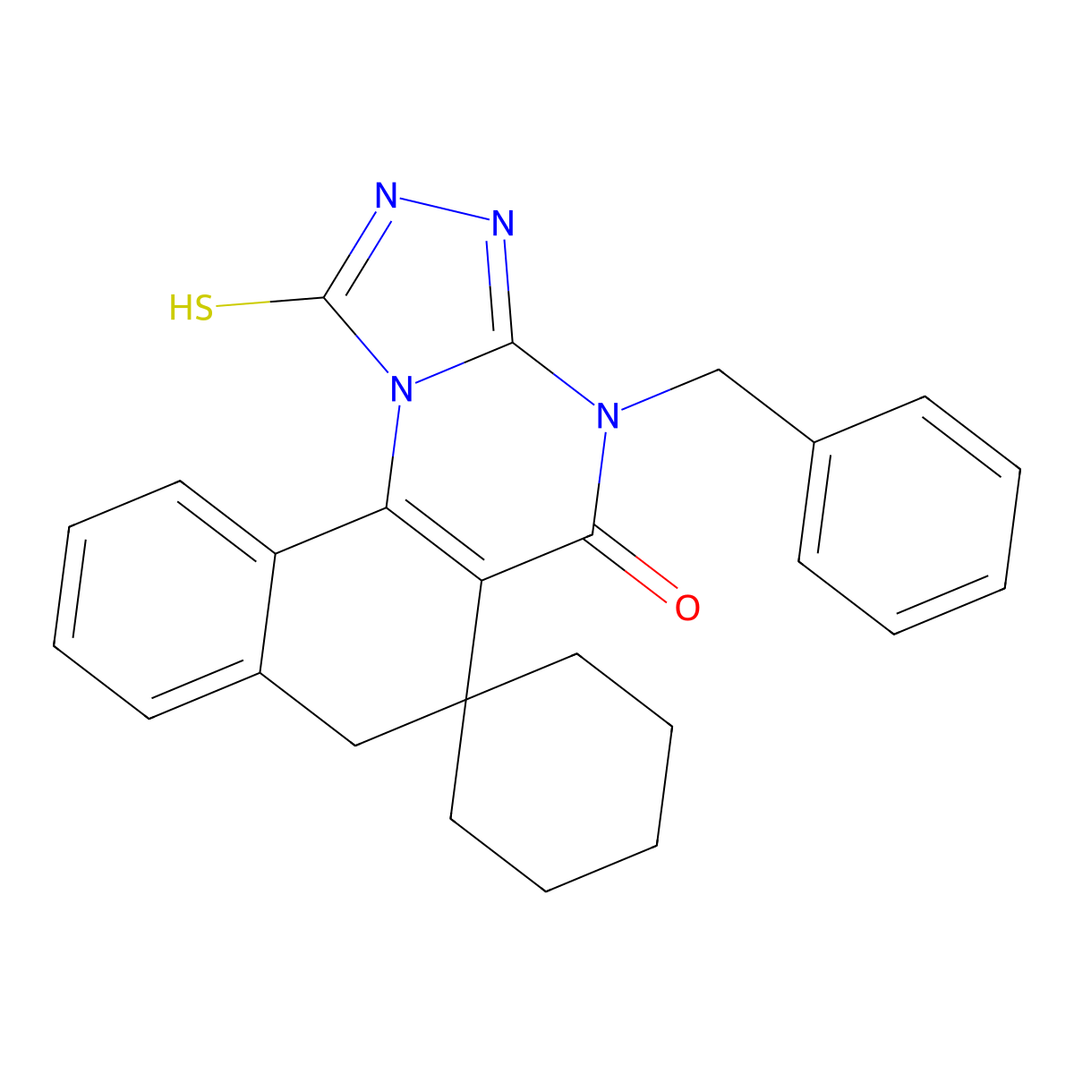 4-benzyl-1-mercapto-4H-spiro[benzo[h][1,2,4]triazolo[4,3-a]quinazoline-6,1'-cyclohexan]-5(7H)-one molecular structure, CAS 337488-13-8