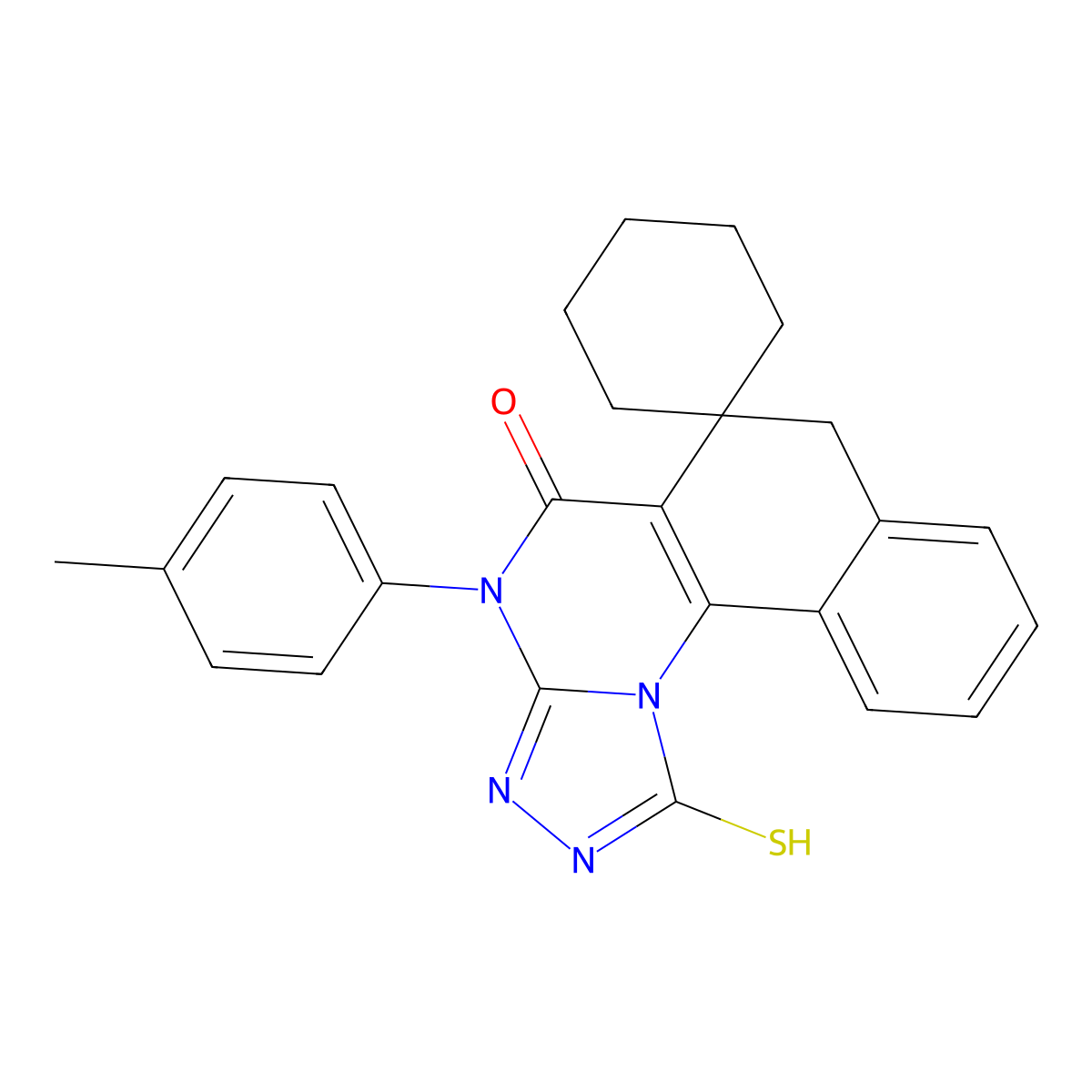 1-mercapto-4-(p-tolyl)-4H-spiro[benzo[h][1,2,4]triazolo[4,3-a]quinazoline-6,1'-cyclohexan]-5(7H)-one molecular structure, CAS 337488-18-3