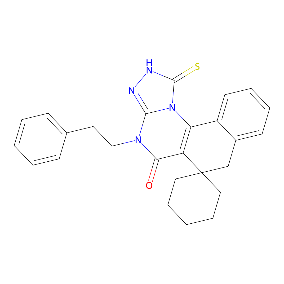 1-mercapto-4-phenethyl-4H-spiro[benzo[h][1,2,4]triazolo[4,3-a]quinazoline-6,1'-cyclohexan]-5(7H)-one molecular structure, CAS 337488-31-0