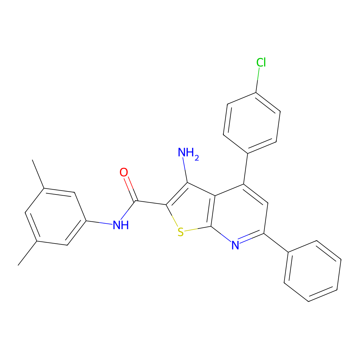 3-amino-4-(4-chlorophenyl)-N-(3,5-dimethylphenyl)-6-phenylthieno[2,3-b]pyridine-2-carboxamide molecular structure, CAS 337489-23-3