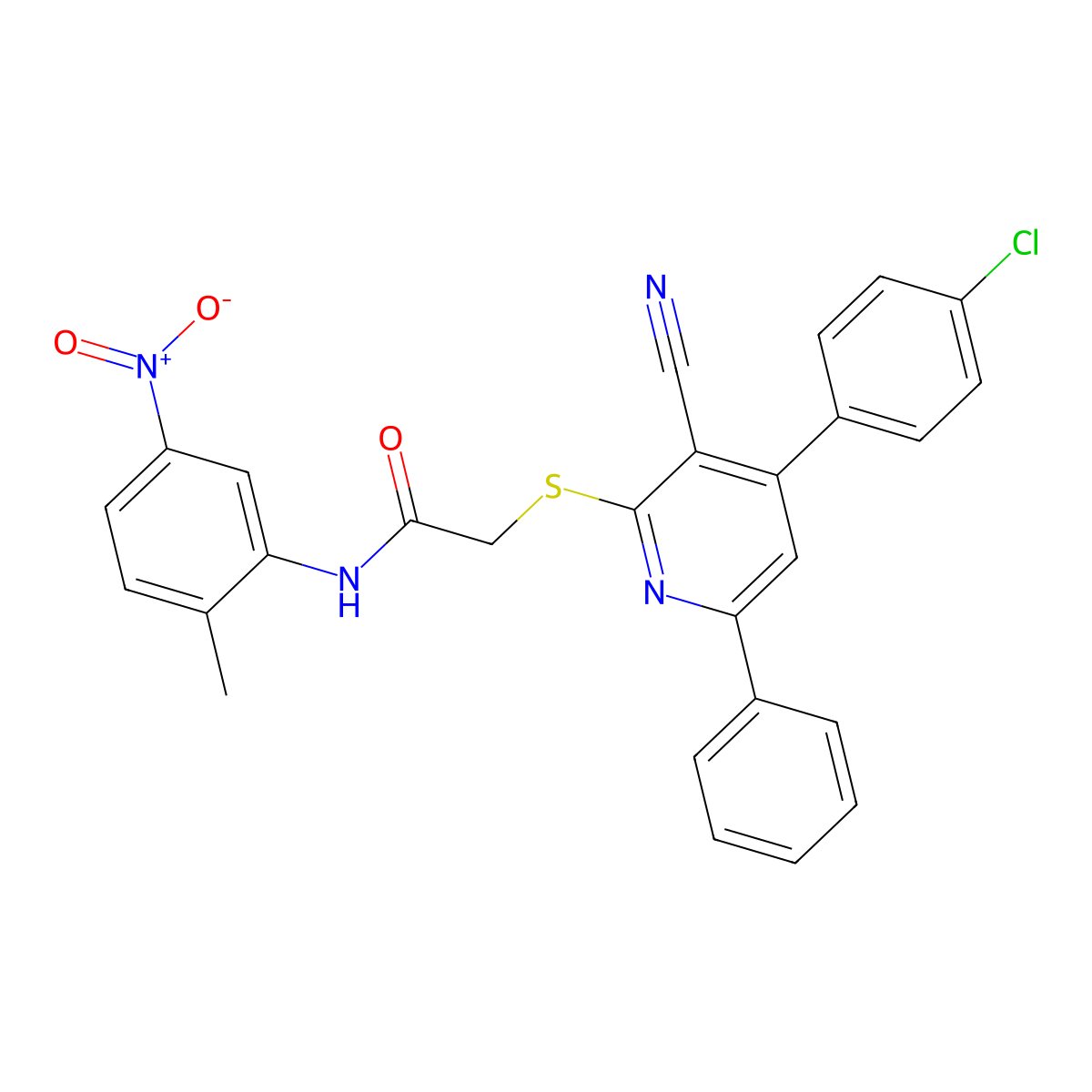 2-((4-(4-Chlorophenyl)-3-cyano-6-phenylpyridin-2-yl)thio)-N-(2-methyl-5-nitrophenyl)acetamide molecular structure, CAS 337489-29-9