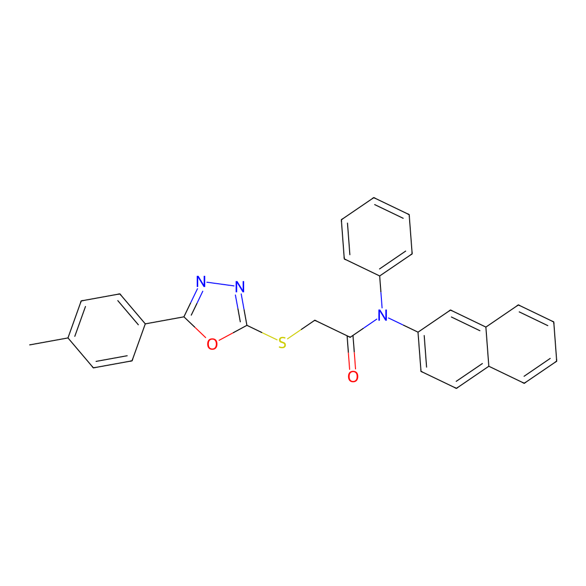 N-(Naphthalen-2-yl)-N-phenyl-2-((5-(p-tolyl)-1,3,4-oxadiazol-2-yl)thio)acetamide molecular structure, CAS 337489-35-7
