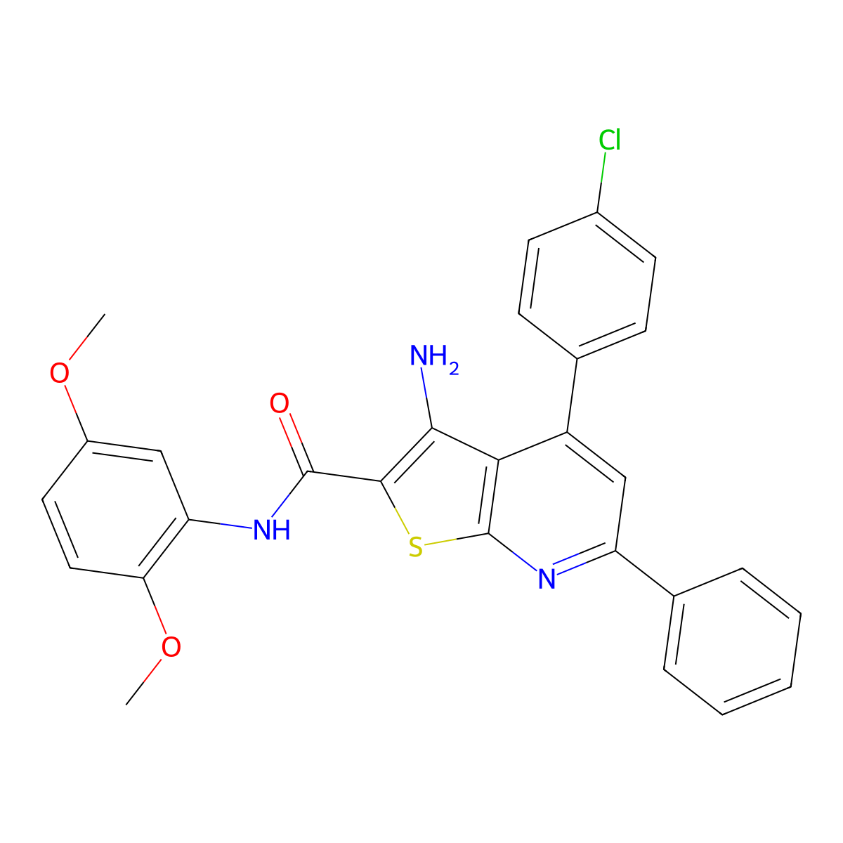 3-amino-4-(4-chlorophenyl)-N-(2,5-dimethoxyphenyl)-6-phenylthieno[2,3-b]pyridine-2-carboxamide molecular structure, CAS 337489-43-7