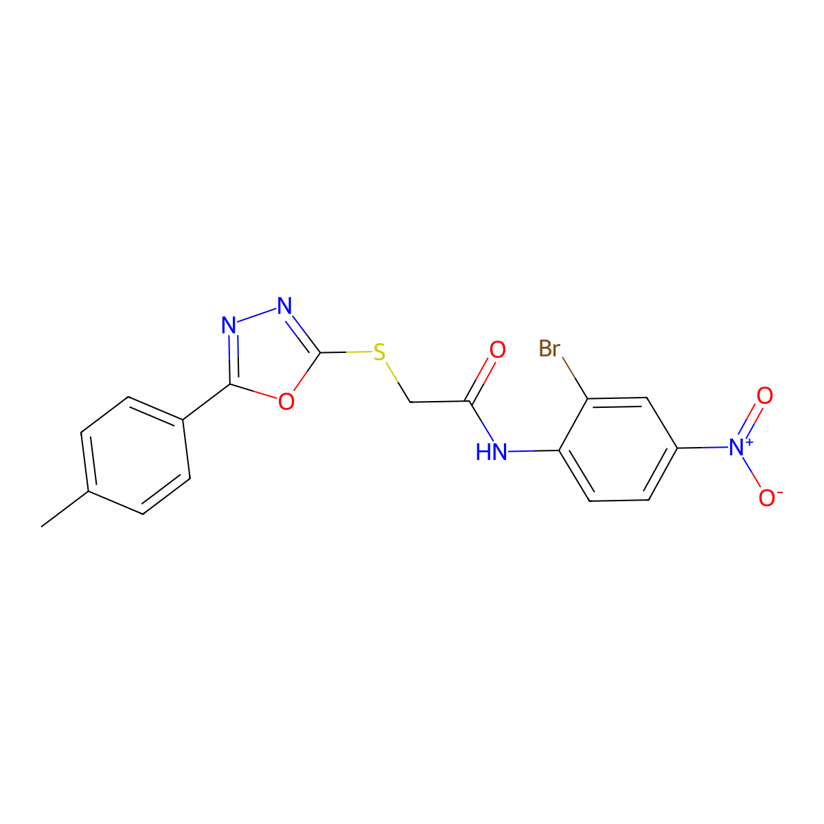 N-(2-Bromo-4-nitrophenyl)-2-((5-(p-tolyl)-1,3,4-oxadiazol-2-yl)thio)acetamide molecular structure, CAS 337489-45-9