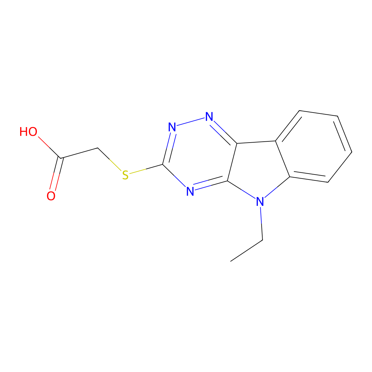 [(5-ethyl-5H-[1,2,4]triazino[5,6-b]indol-3-yl)thio]acetic acid molecular structure, CAS 337489-46-0