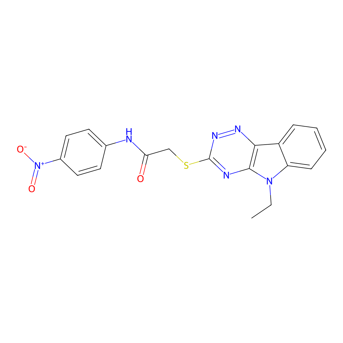 2-[(5-ethyl-[1,2,4]triazino[5,6-b]indol-3-yl)sulfanyl]-N-(4-nitrophenyl)acetamide molecular structure, CAS 337489-52-8
