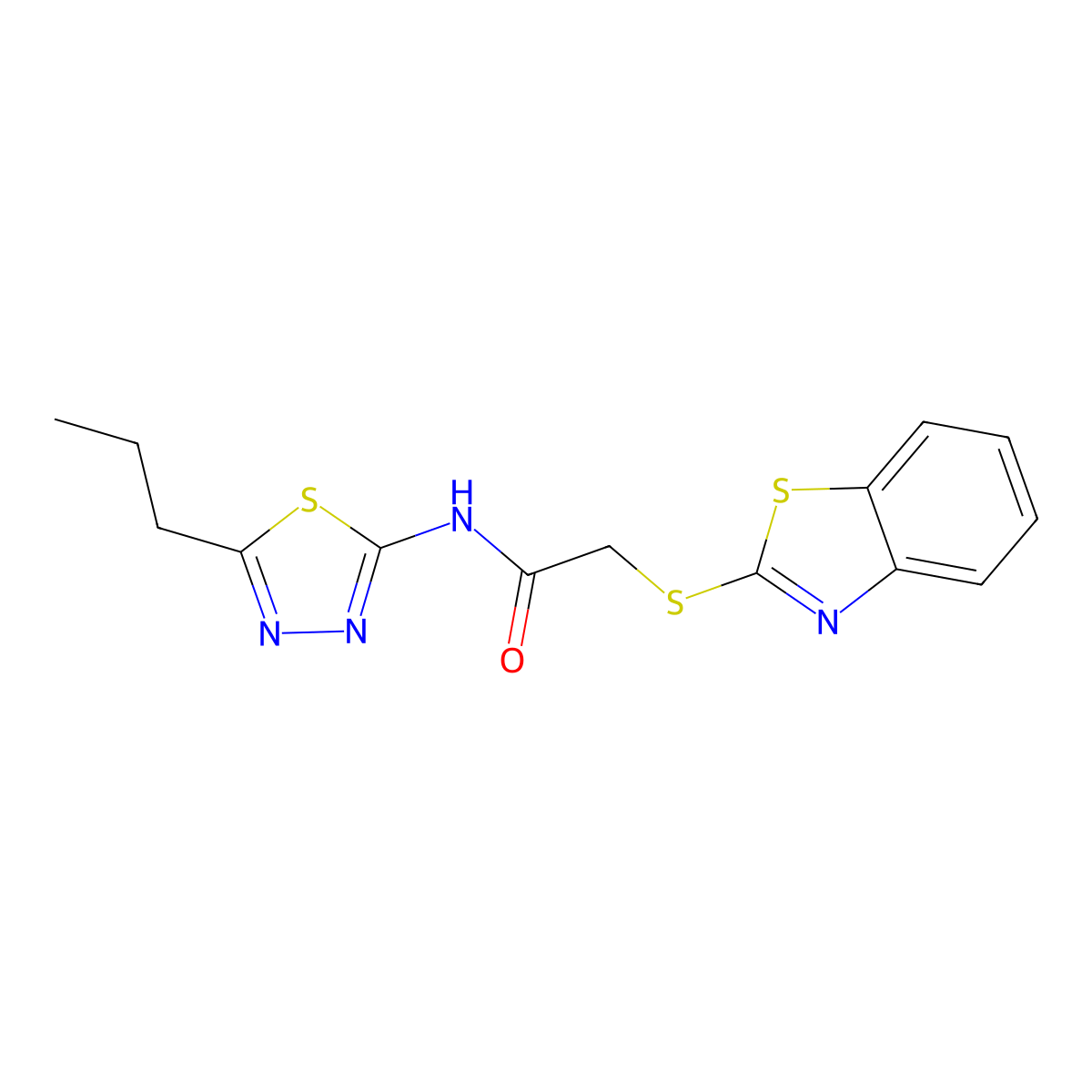 2-(1,3-benzothiazol-2-ylsulfanyl)-N-(5-propyl-1,3,4-thiadiazol-2-yl)acetamide molecular structure, CAS 337489-61-9