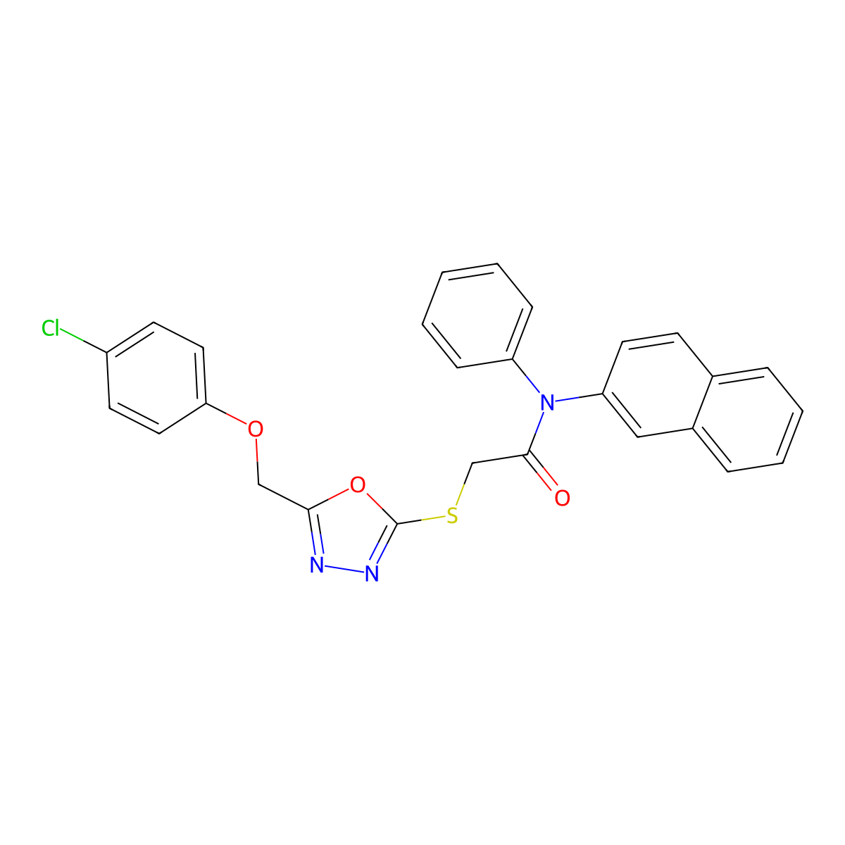 2-({5-[(4-chlorophenoxy)methyl]-1,3,4-oxadiazol-2-yl}sulfanyl)-N-(2-naphthyl)-N-phenylacetamide molecular structure, CAS 337490-06-9