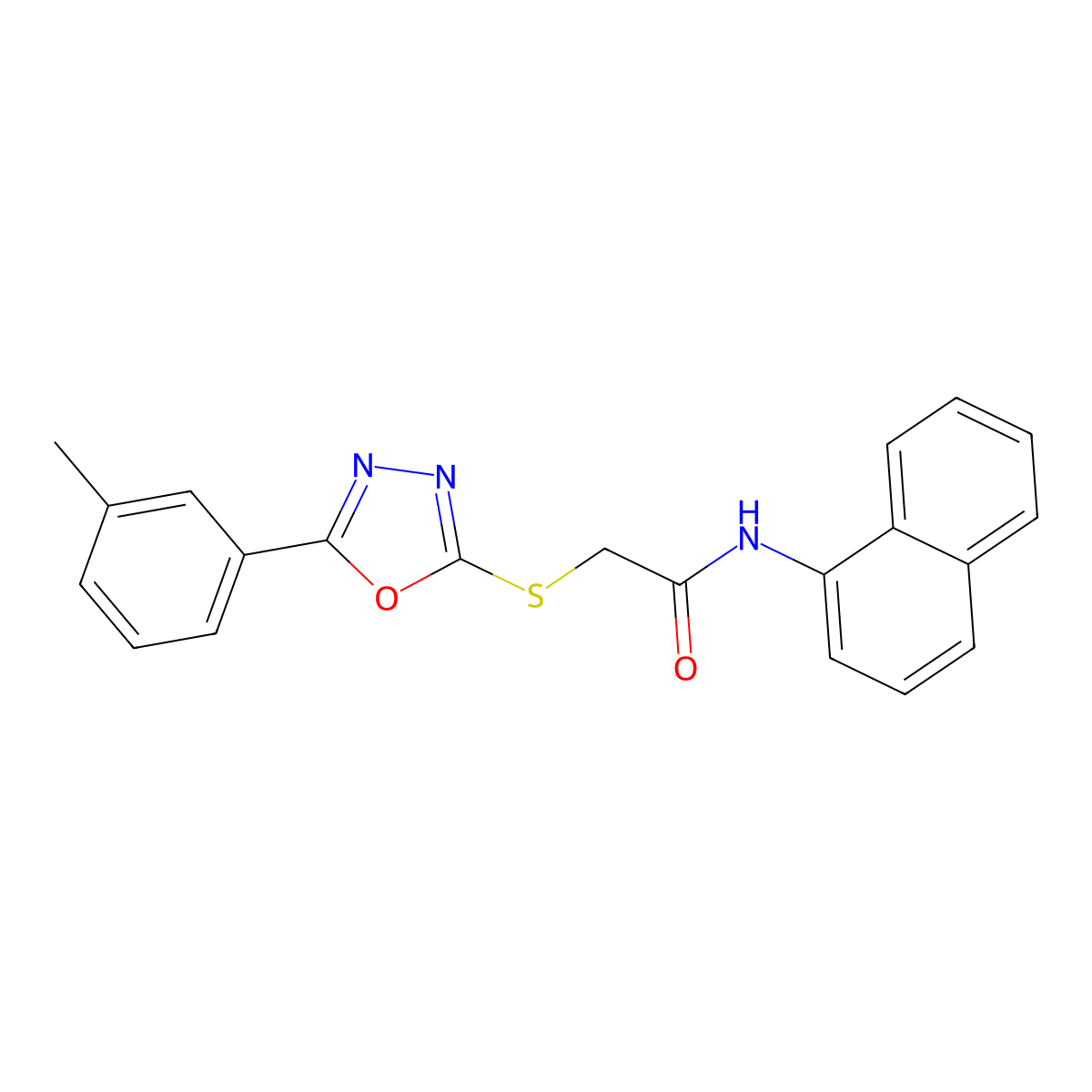 N-(naphthalen-1-yl)-2-((5-(m-tolyl)-1,3,4-oxadiazol-2-yl)thio)acetamide molecular structure, CAS 337490-35-4