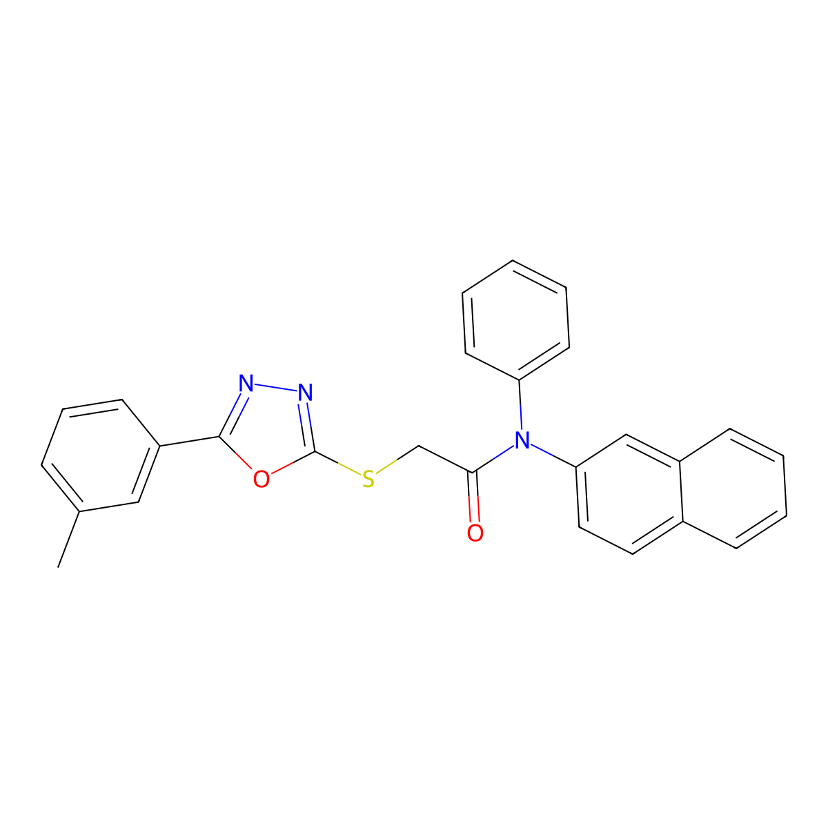 N-(Naphthalen-2-yl)-N-phenyl-2-((5-(m-tolyl)-1,3,4-oxadiazol-2-yl)thio)acetamide molecular structure, CAS 337490-39-8