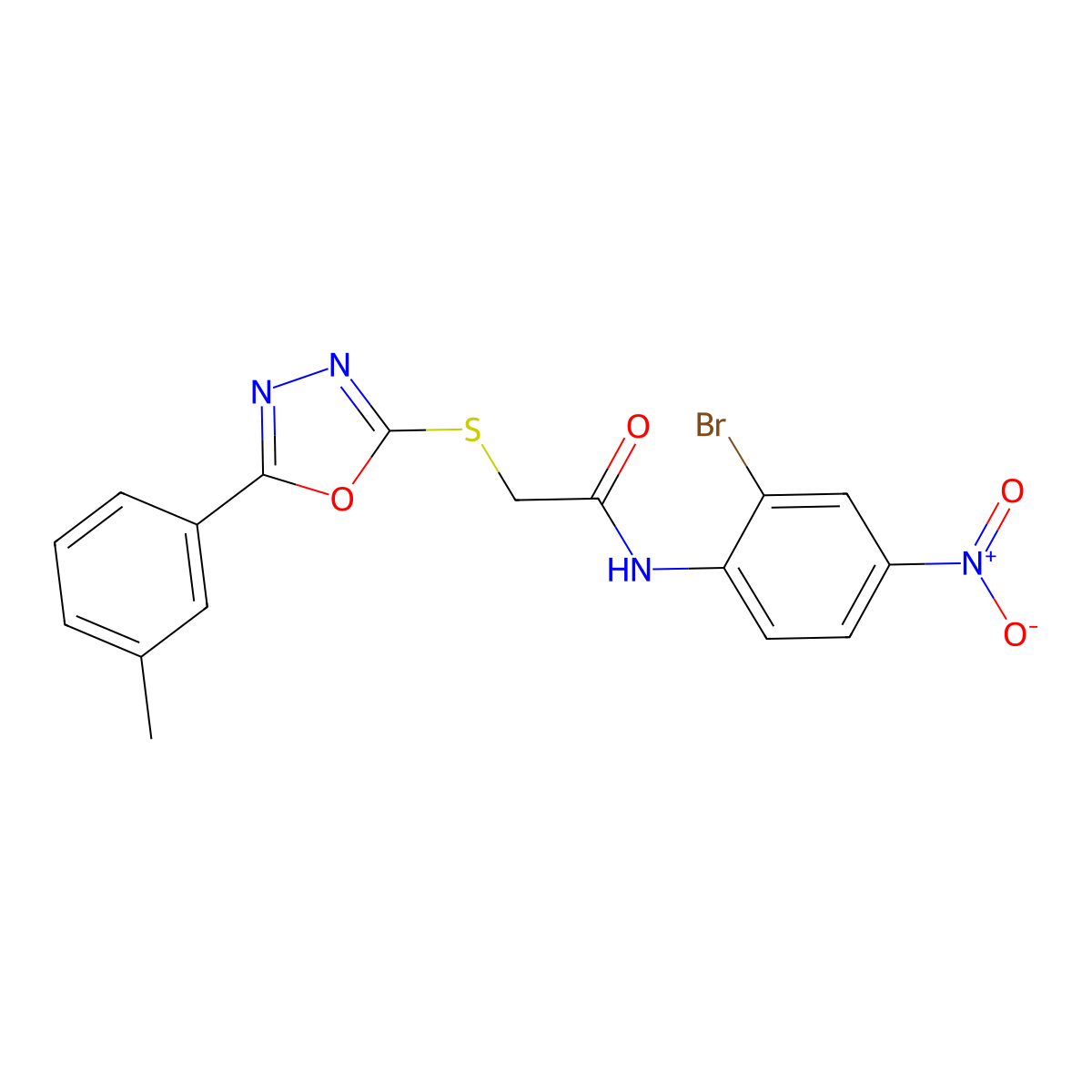 N-(2-Bromo-4-nitrophenyl)-2-((5-(m-tolyl)-1,3,4-oxadiazol-2-yl)thio)acetamide molecular structure, CAS 337490-43-4