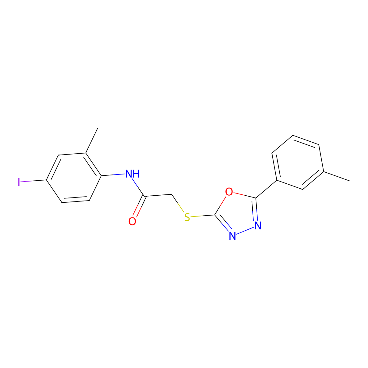 N-(4-Iodo-2-methylphenyl)-2-((5-(m-tolyl)-1,3,4-oxadiazol-2-yl)thio)acetamide molecular structure, CAS 337490-47-8