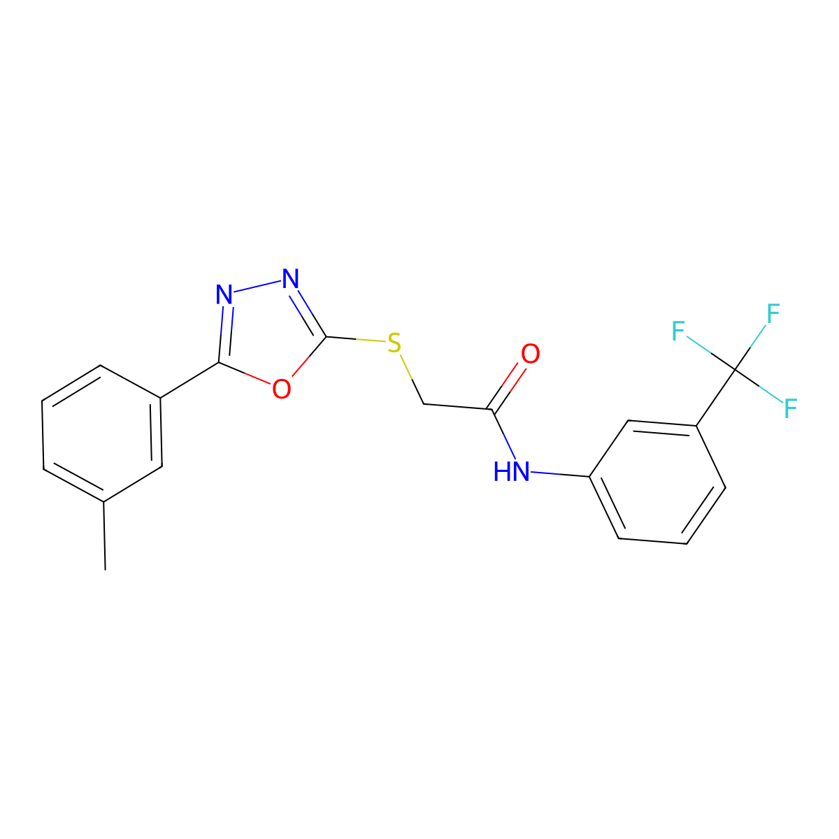 2-((5-(m-Tolyl)-1,3,4-oxadiazol-2-yl)thio)-N-(3-(trifluoromethyl)phenyl)acetamide molecular structure, CAS 337490-49-0