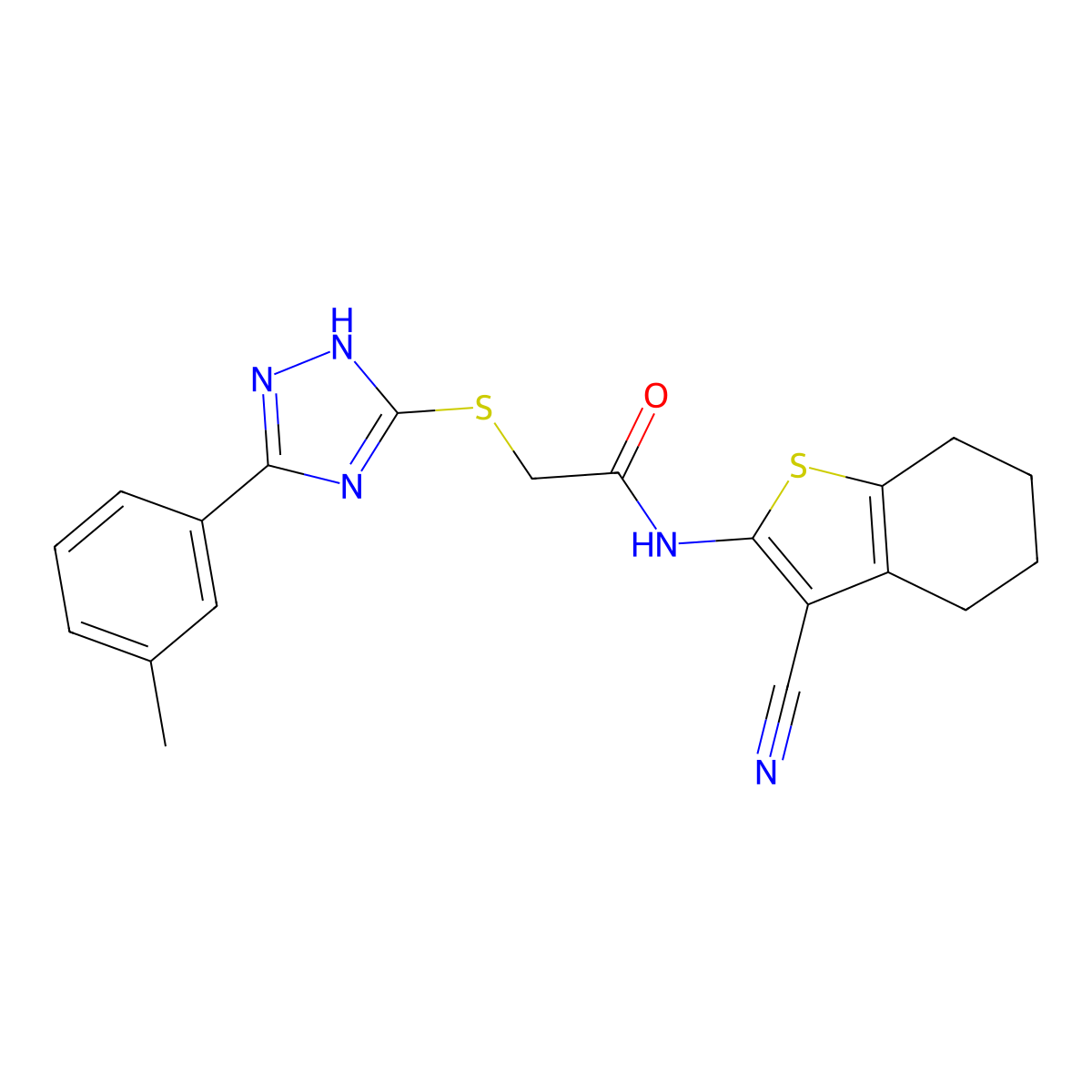 N-(3-Cyano-4,5,6,7-tetrahydrobenzo[b]thiophen-2-yl)-2-((3-(m-tolyl)-1H-1,2,4-triazol-5-yl)thio)acetamide molecular structure, CAS 337490-61-6