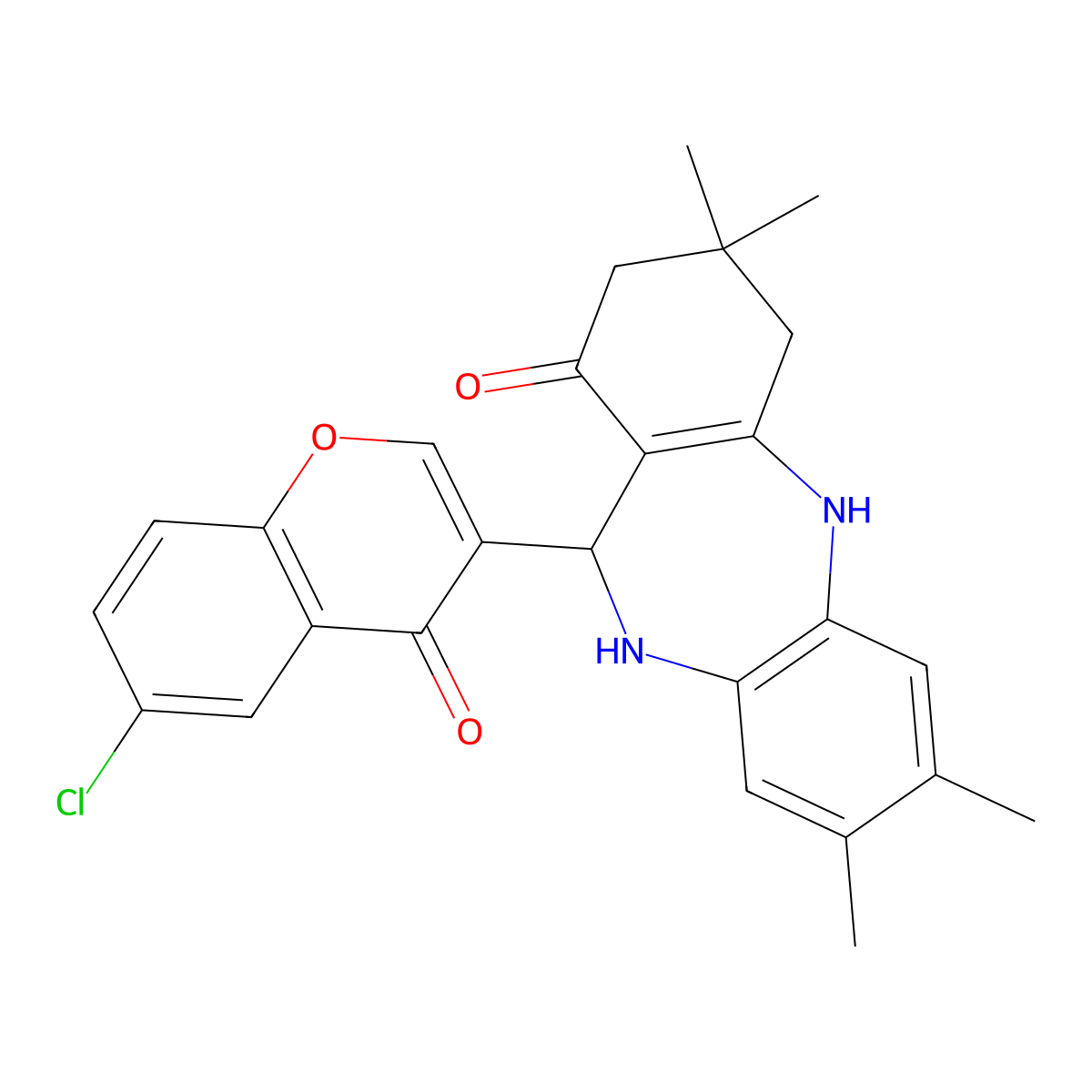 11-(6-chloro-4-oxo-4H-chromen-3-yl)-3,3,7,8-tetramethyl-2,3,4,5,10,11-hexahydro-1H-dibenzo[b,e][1,4]diazepin-1-one molecular structure, CAS 337491-90-4