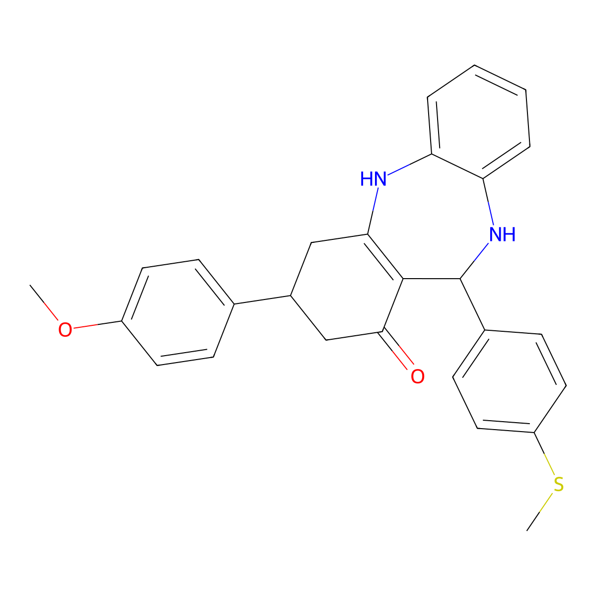 9-(4-Methoxyphenyl)-6-(4-methylsulfanylphenyl)-5,6,8,9,10,11-hexahydrobenzo[b][1,4]benzodiazepin-7-one molecular structure, CAS 337492-01-0