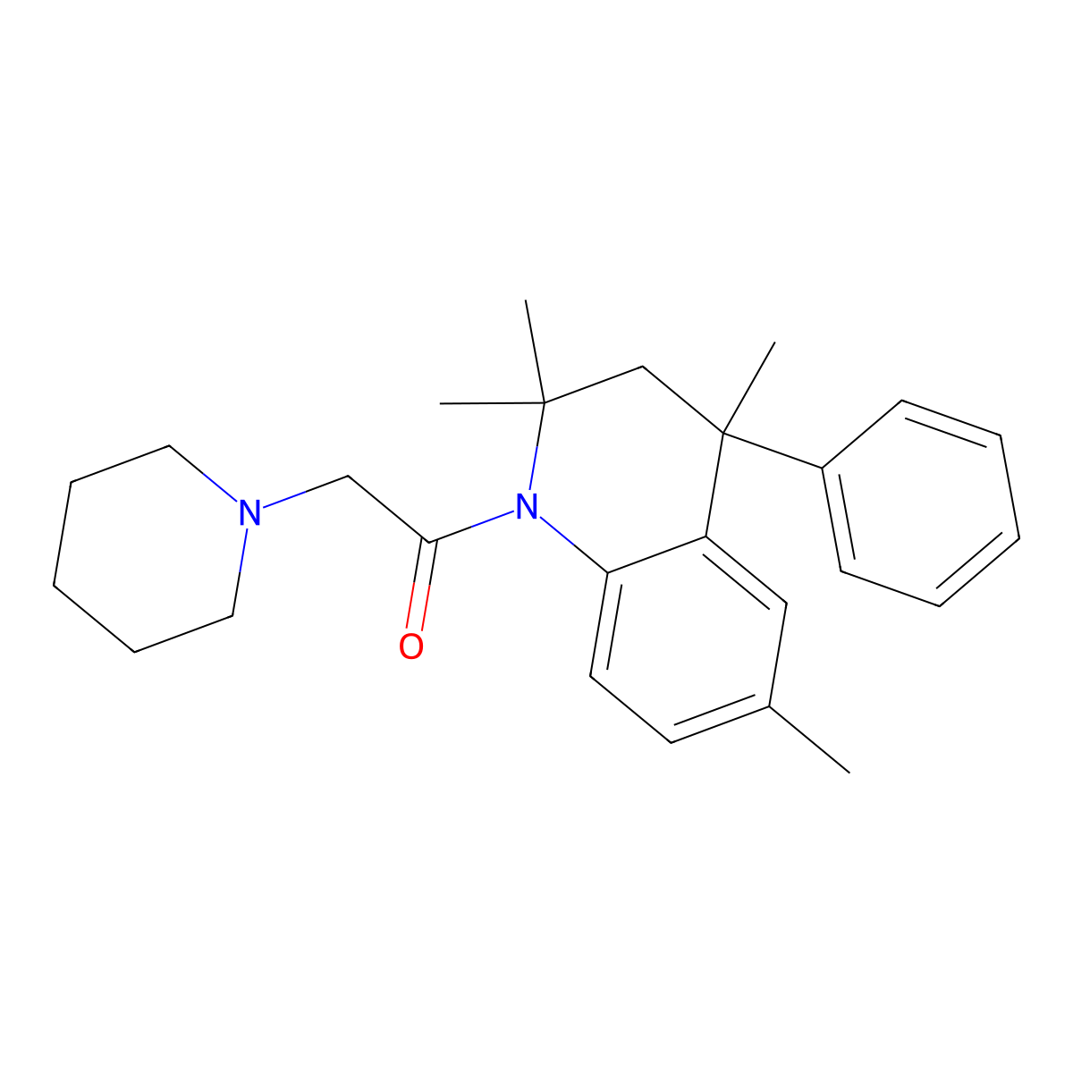 2-(piperidin-1-yl)-1-(2,2,4,6-tetramethyl-4-phenyl-3,4-dihydroquinolin-1(2H)-yl)ethanone molecular structure, CAS 337493-93-3