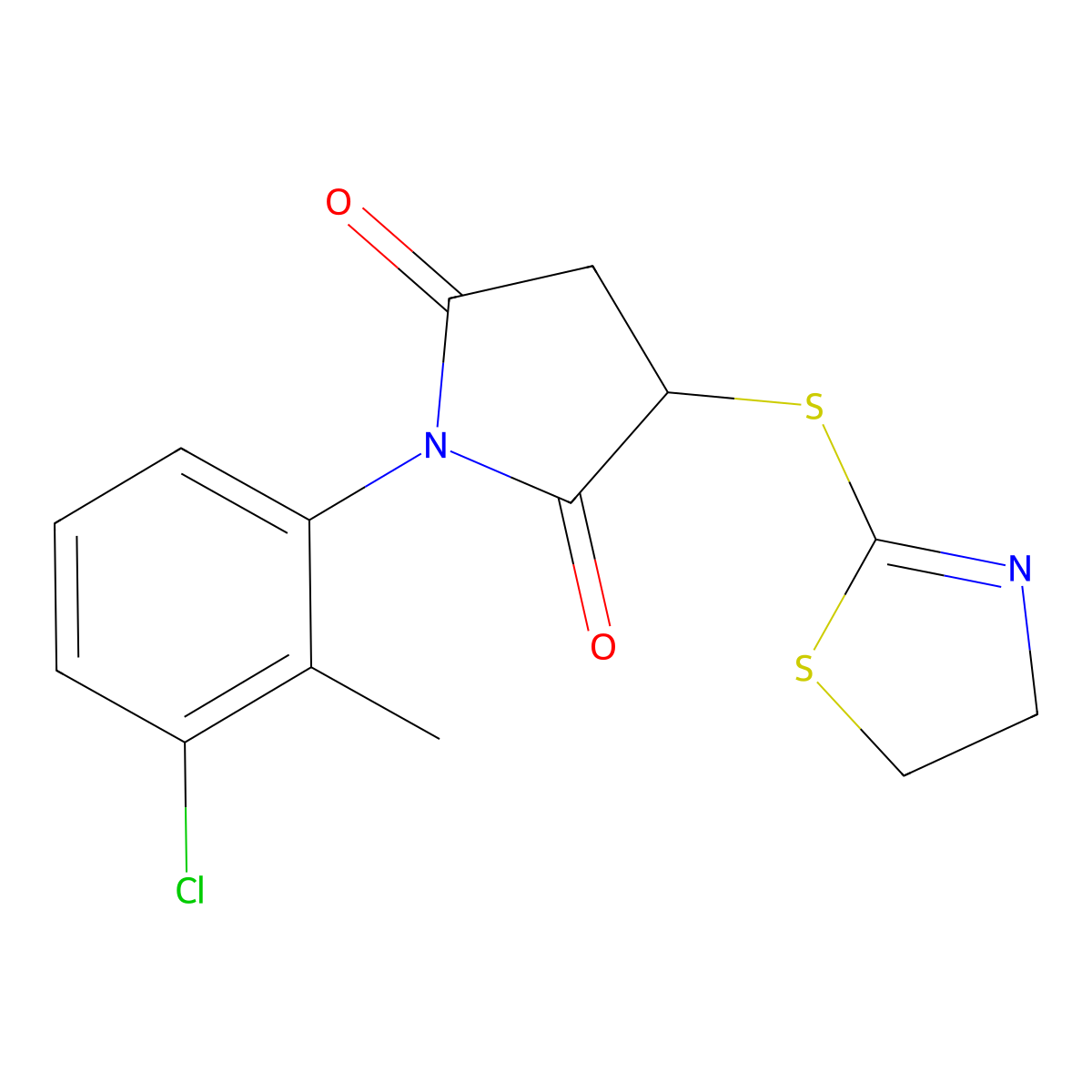 1-(3-Chloro-2-methylphenyl)-3-(4,5-dihydro-1,3-thiazol-2-ylsulfanyl)pyrrolidine-2,5-dione molecular structure, CAS 337494-36-7