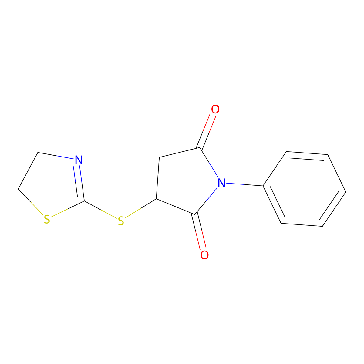 3-(4,5-Dihydro-1,3-thiazol-2-ylsulfanyl)-1-phenylpyrrolidine-2,5-dione molecular structure, CAS 337494-39-0