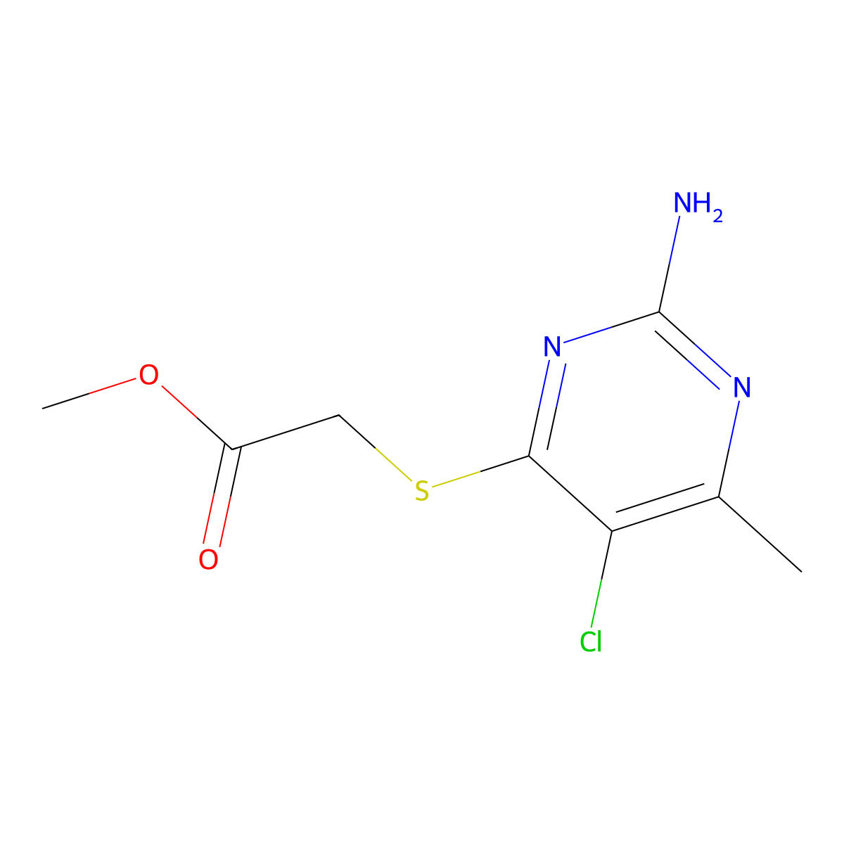 Methyl 2-(2-amino-5-chloro-6-methylpyrimidin-4-yl)sulfanylacetate molecular structure, CAS 337494-45-8