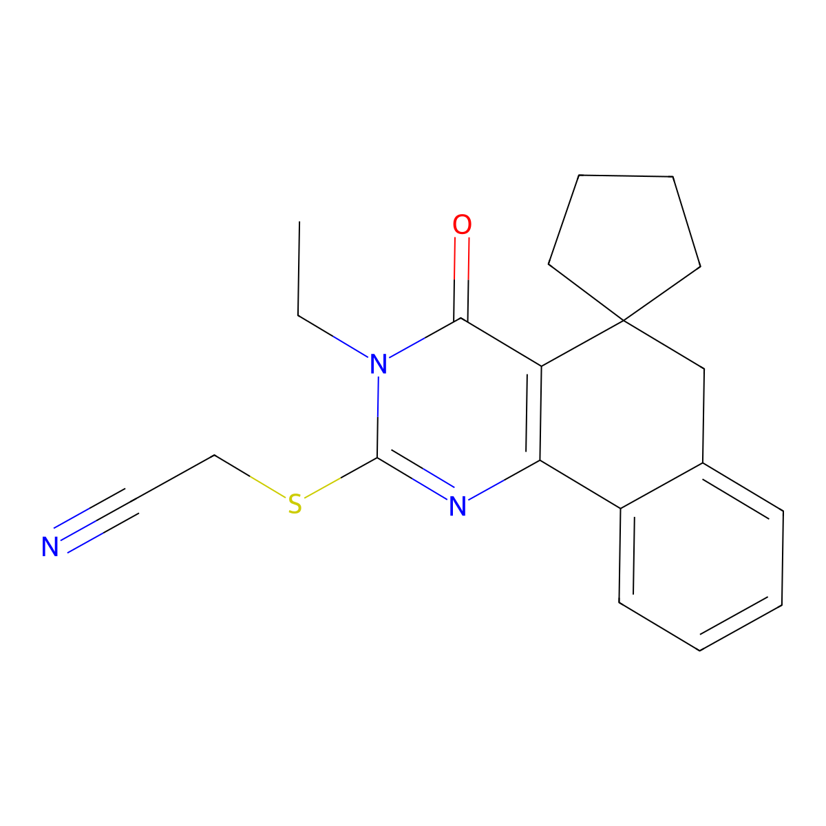 2-[[3-Ethyl-4-oxospiro[benzo[h]quinazoline-5(3H),1'-cyclopentane]-2(6H)-yl]thio]acetonitrile molecular structure, CAS 337494-86-7