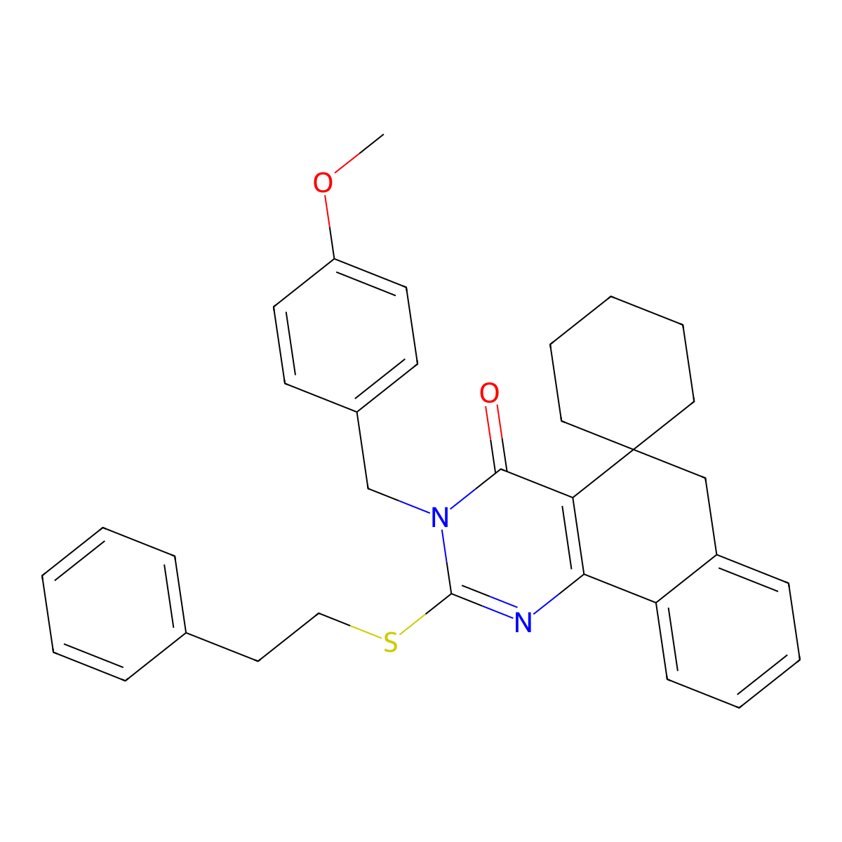 3-[(4-methoxyphenyl)methyl]-2-(2-phenylethylsulfanyl)spiro[6H-benzo[h]quinazoline-5,1'-cyclohexane]-4-one molecular structure, CAS 337495-58-6