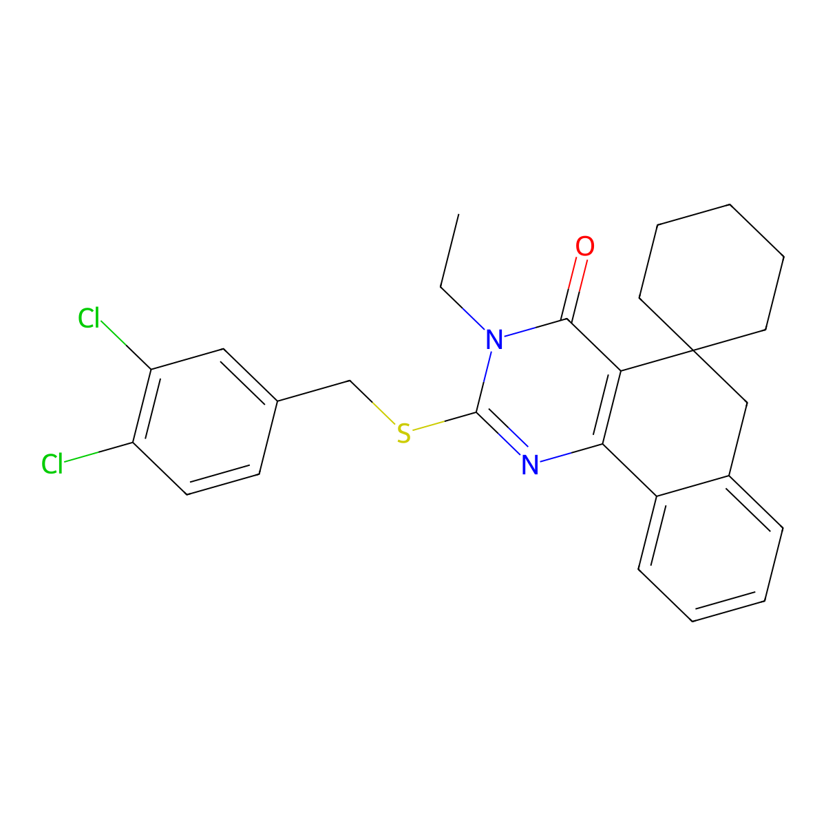2-[(3,4-dichlorophenyl)methylsulfanyl]-3-ethylspiro[6H-benzo[h]quinazoline-5,1'-cyclohexane]-4-one molecular structure, CAS 337495-68-8