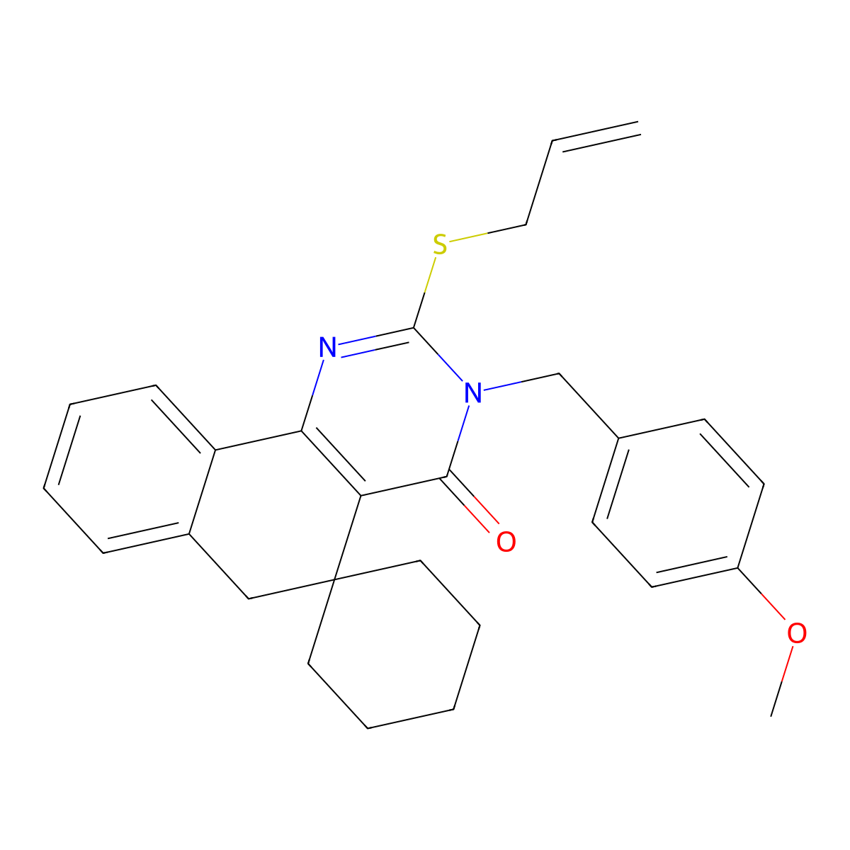 3-[(4-methoxyphenyl)methyl]-2-prop-2-enylsulfanylspiro[6H-benzo[h]quinazoline-5,1'-cyclohexane]-4-one molecular structure, CAS 337495-70-2