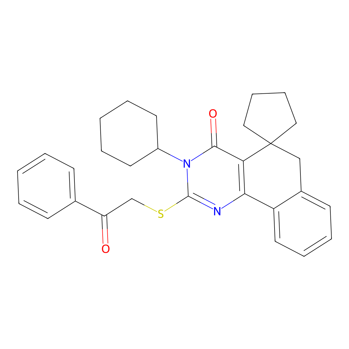 3-cyclohexyl-2-[(2-oxo-2-phenylethyl)sulfanyl]-5,6-dihydrospiro(benzo[h]quinazoline-5,1'-cyclopentane)-4(3H)-one molecular structure, CAS 337495-77-9
