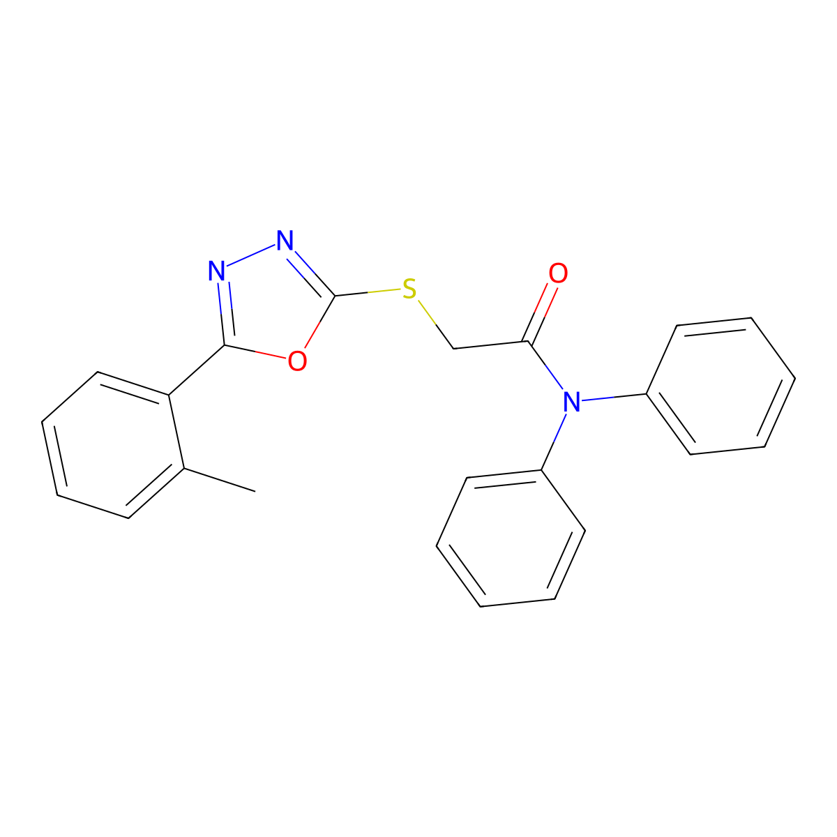 N,N-Diphenyl-2-((5-(o-tolyl)-1,3,4-oxadiazol-2-yl)thio)acetamide molecular structure, CAS 337495-80-4