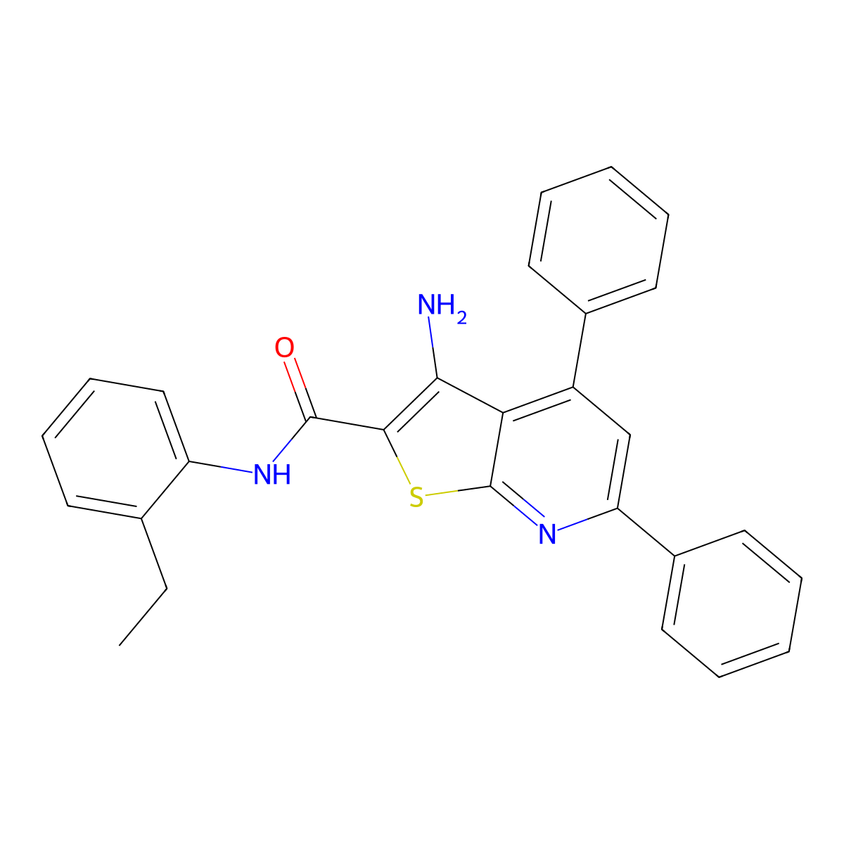 3-amino-N-(2-ethylphenyl)-4,6-diphenylthieno[2,3-b]pyridine-2-carboxamide molecular structure, CAS 337495-86-0