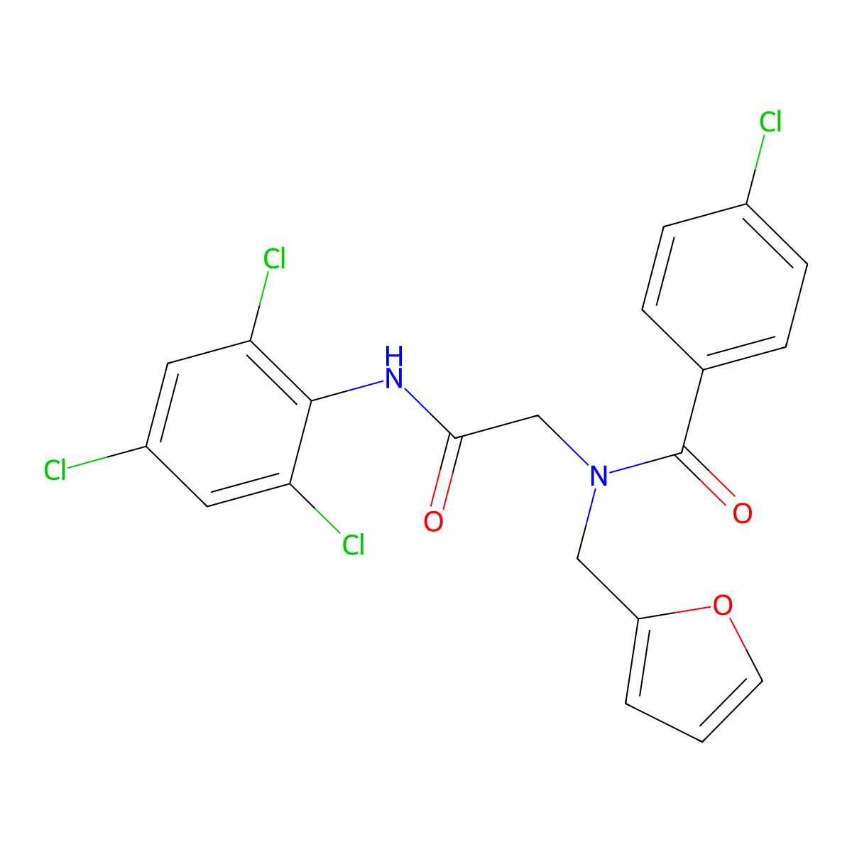 4-Chloro-N-(furan-2-ylmethyl)-N-(2-oxo-2-((2,4,6-trichlorophenyl)amino)ethyl)benzamide molecular structure, CAS 337496-22-7