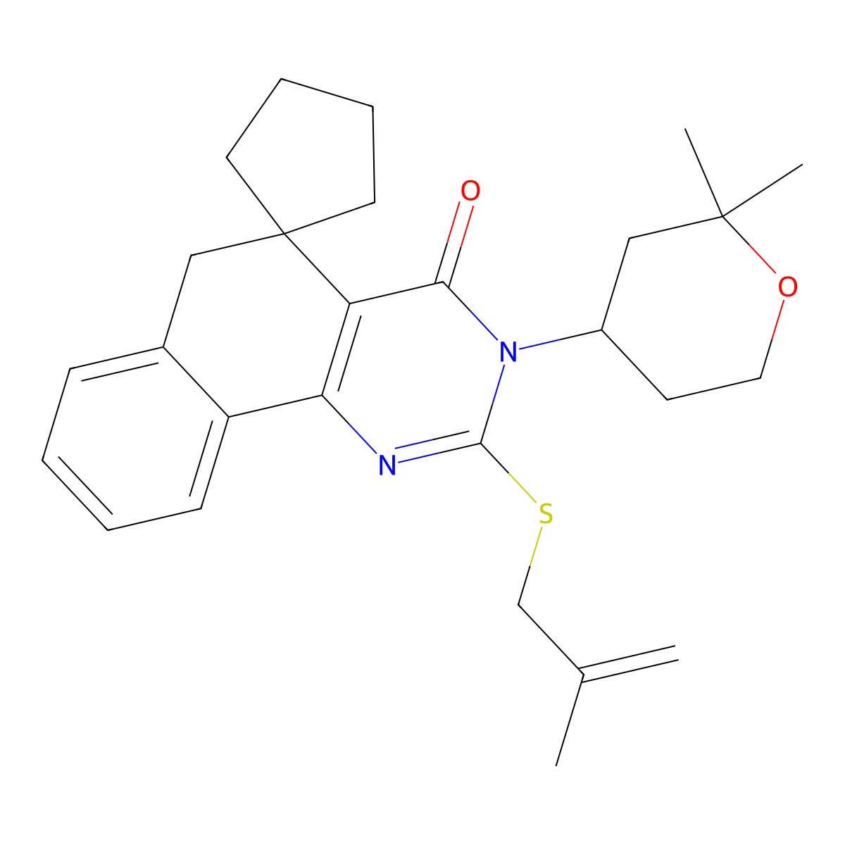 3-(2,2-dimethyloxan-4-yl)-2-(2-methylprop-2-enylsulfanyl)spiro[6H-benzo[h]quinazoline-5,1'-cyclopentane]-4-one molecular structure, CAS 337496-29-4