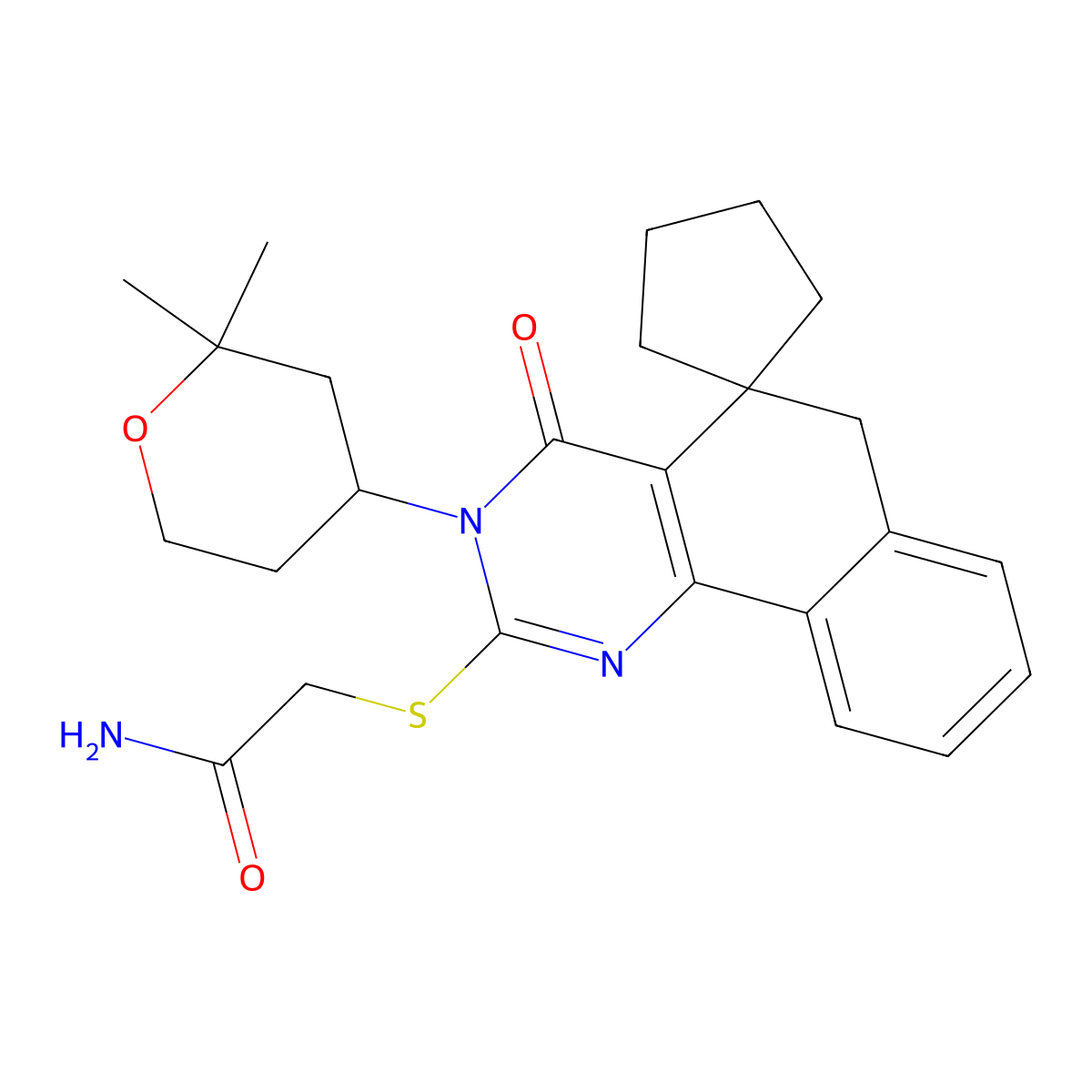 2-[3-(2,2-dimethyloxan-4-yl)-4-oxospiro[6H-benzo[h]quinazoline-5,1'-cyclopentane]-2-yl]sulfanylacetamide molecular structure, CAS 337496-31-8
