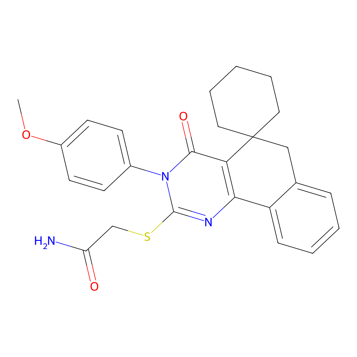 2-[3-(4-methoxyphenyl)-4-oxospiro[6H-benzo[h]quinazoline-5,1'-cyclohexane]-2-yl]sulfanylacetamide molecular structure, CAS 337496-39-6