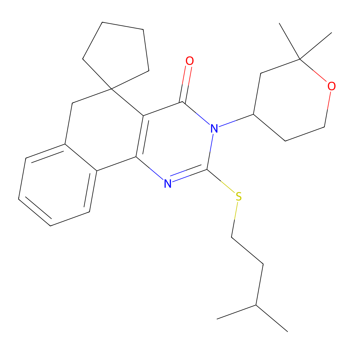 3-(2,2-dimethyltetrahydro-2H-pyran-4-yl)-2-[(3-methylbutyl)sulfanyl]-3H-spiro[benzo[h]quinazoline-5,1'-cyclopentan]-4(6H)-one molecular structure, CAS 337496-47-6