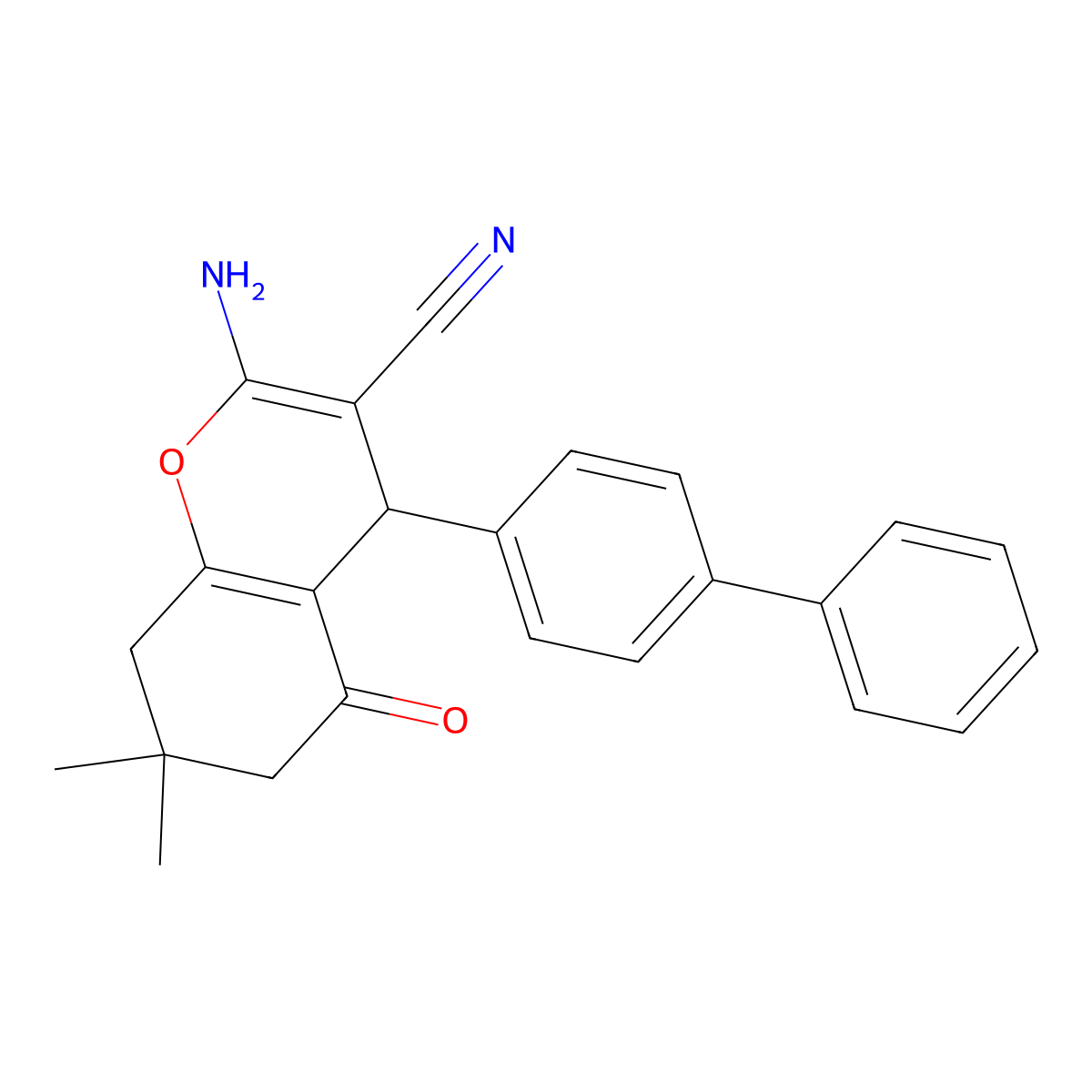 4-([1,1'-Biphenyl]-4-yl)-2-amino-7,7-dimethyl-5-oxo-5,6,7,8-tetrahydro-4H-chromene-3-carbonitrile molecular structure, CAS 337496-58-9