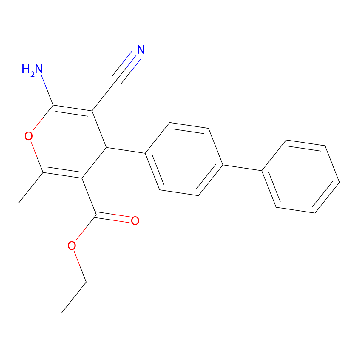 Ethyl 4-([1,1'-biphenyl]-4-yl)-6-amino-5-cyano-2-methyl-4H-pyran-3-carboxylate molecular structure, CAS 337496-62-5