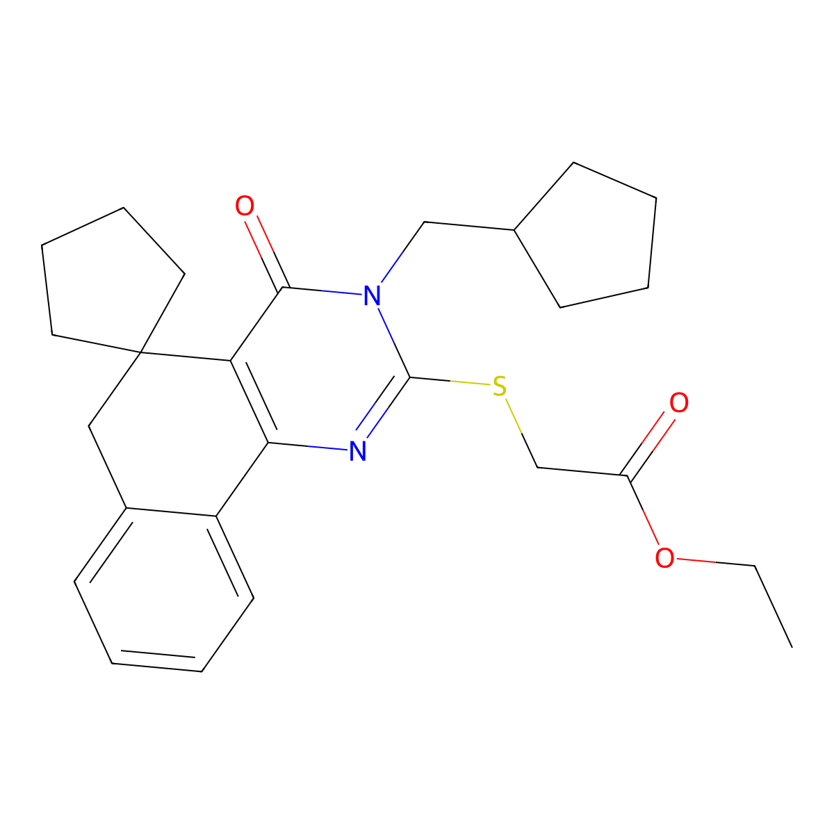 ethyl 2-[3-(cyclopentylmethyl)-4-oxospiro[6H-benzo[h]quinazoline-5,1'-cyclopentane]-2-yl]sulfanylacetate molecular structure, CAS 337496-68-1