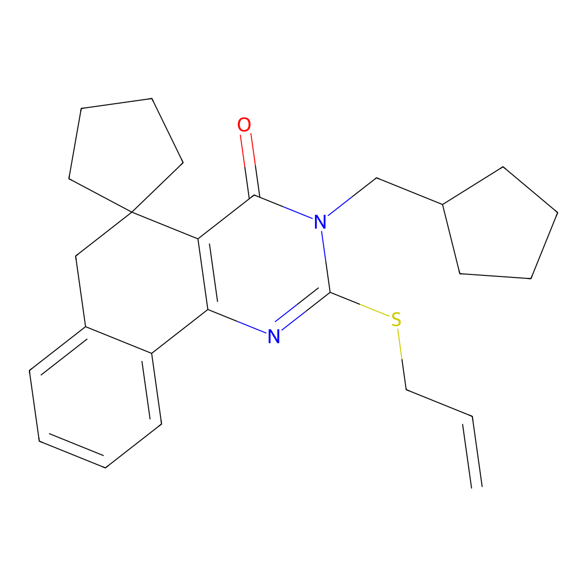 2-(allylsulfanyl)-3-(cyclopentylmethyl)-5,6-dihydrospiro(benzo[h]quinazoline-5,1'-cyclopentane)-4(3H)-one molecular structure, CAS 337496-69-2