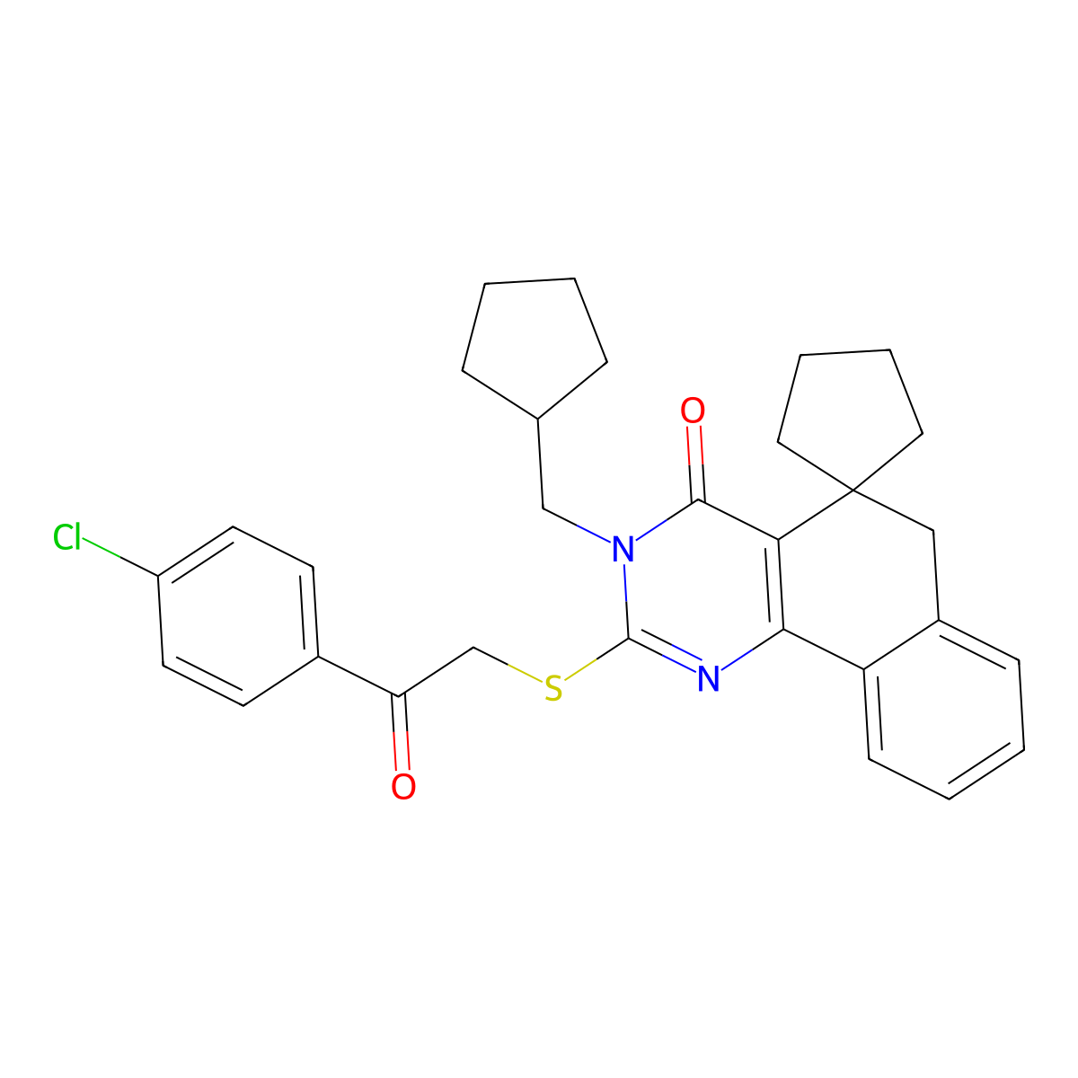 2-[2-(4-chlorophenyl)-2-oxoethyl]sulfanyl-3-(cyclopentylmethyl)spiro[6H-benzo[h]quinazoline-5,1'-cyclopentane]-4-one molecular structure, CAS 337496-70-5