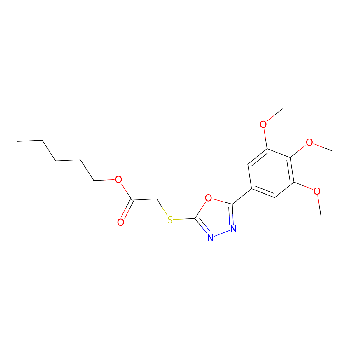 Pentyl {[5-(3,4,5-trimethoxyphenyl)-1,3,4-oxadiazol-2-yl]sulfanyl}acetate molecular structure, CAS 337496-80-7