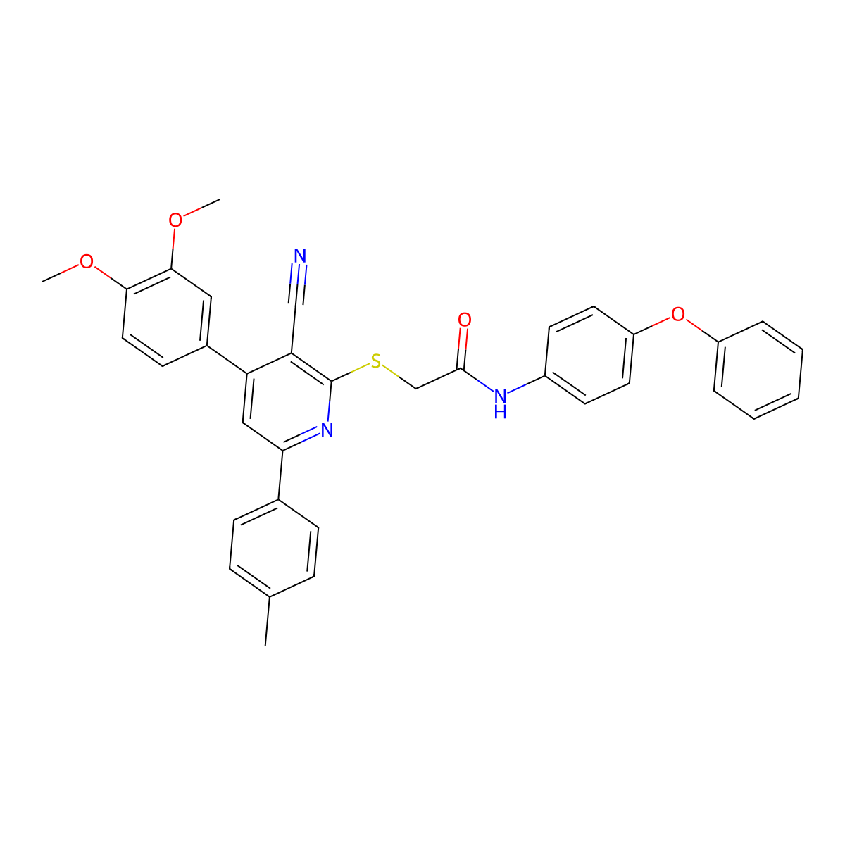 2-[3-cyano-4-(3,4-dimethoxyphenyl)-6-(4-methylphenyl)pyridin-2-yl]sulfanyl-N-(4-phenoxyphenyl)acetamide molecular structure, CAS 337497-78-6