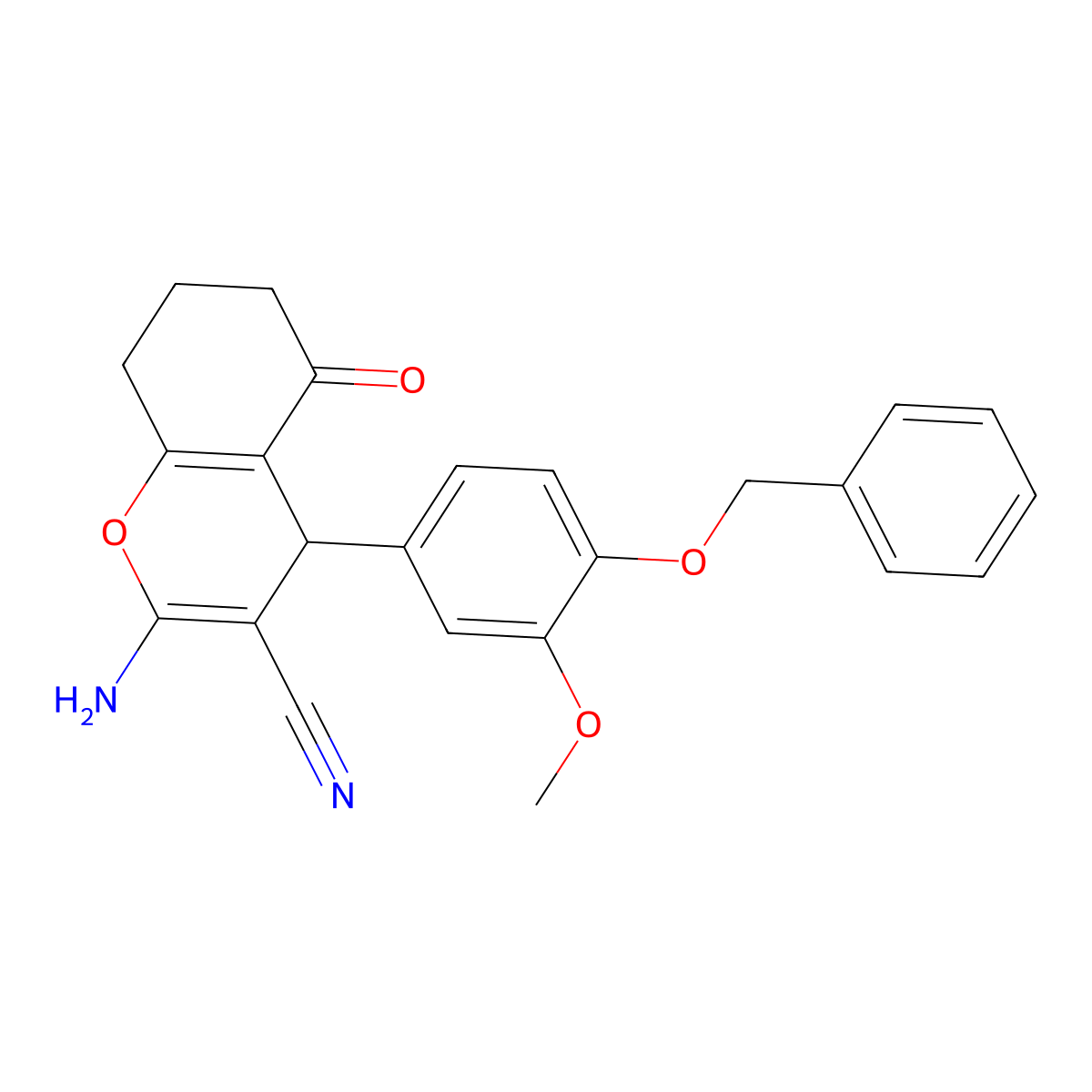 2-Amino-4-(4-(benzyloxy)-3-methoxyphenyl)-5-oxo-5,6,7,8-tetrahydro-4H-chromene-3-carbonitrile molecular structure, CAS 337497-93-5