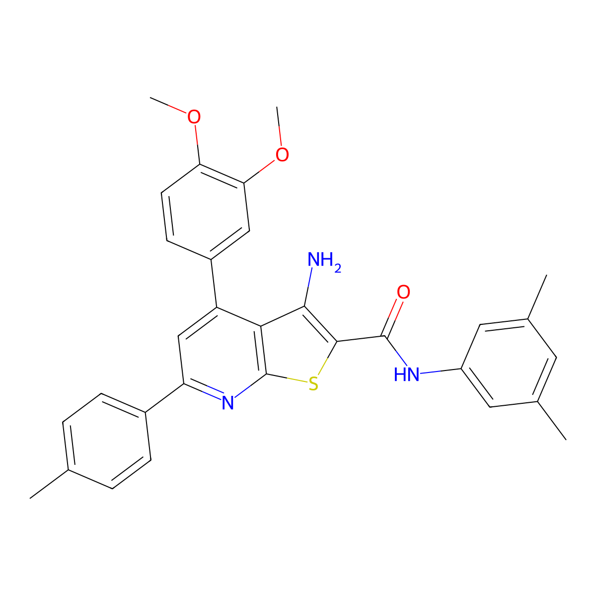 3-Amino-4-(3,4-dimethoxyphenyl)-N-(3,5-dimethylphenyl)-6-(p-tolyl)thieno[2,3-b]pyridine-2-carboxamide molecular structure, CAS 337498-12-1