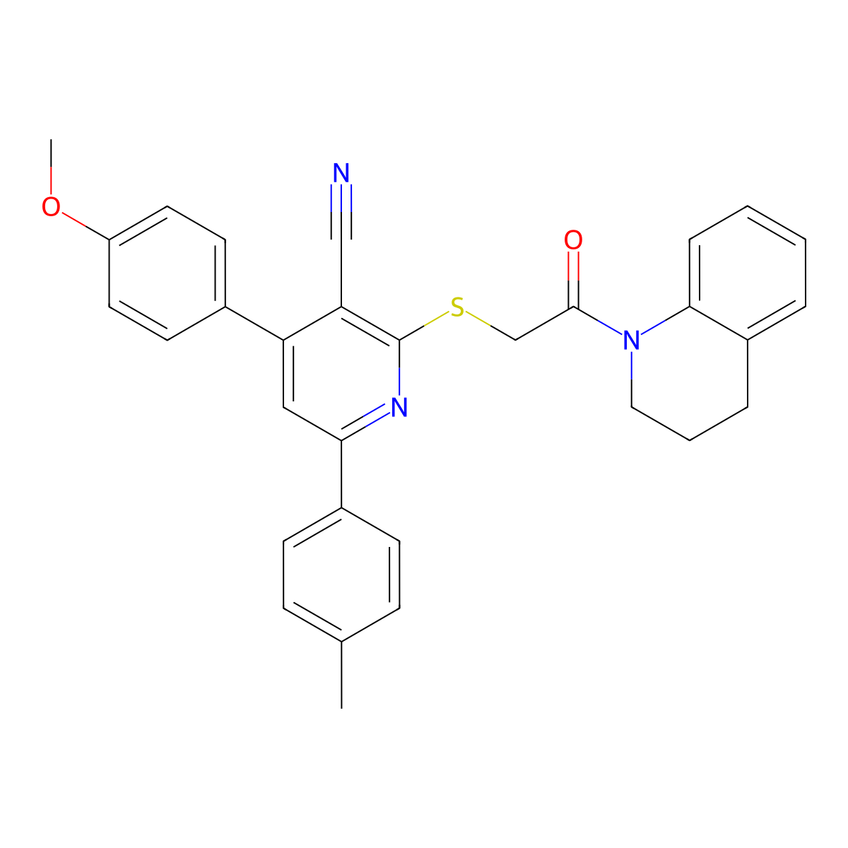 2-((2-(3,4-Dihydroquinolin-1(2H)-yl)-2-oxoethyl)thio)-4-(4-methoxyphenyl)-6-(p-tolyl)nicotinonitrile molecular structure, CAS 337498-13-2