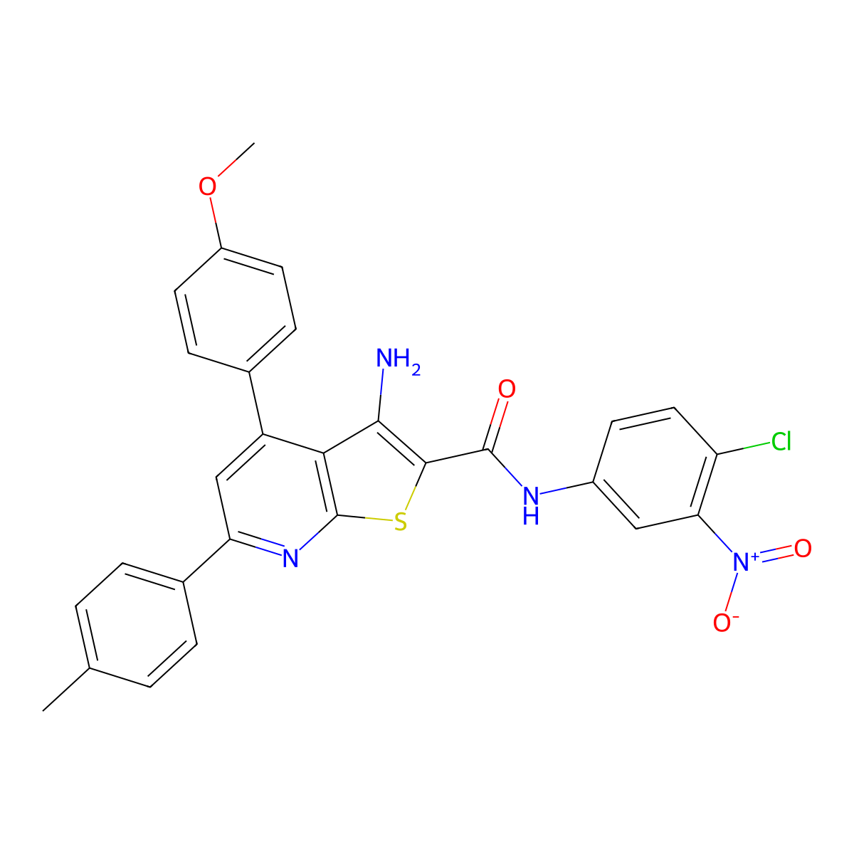 3-Amino-N-(4-chloro-3-nitrophenyl)-4-(4-methoxyphenyl)-6-(p-tolyl)thieno[2,3-b]pyridine-2-carboxamide molecular structure, CAS 337498-22-3