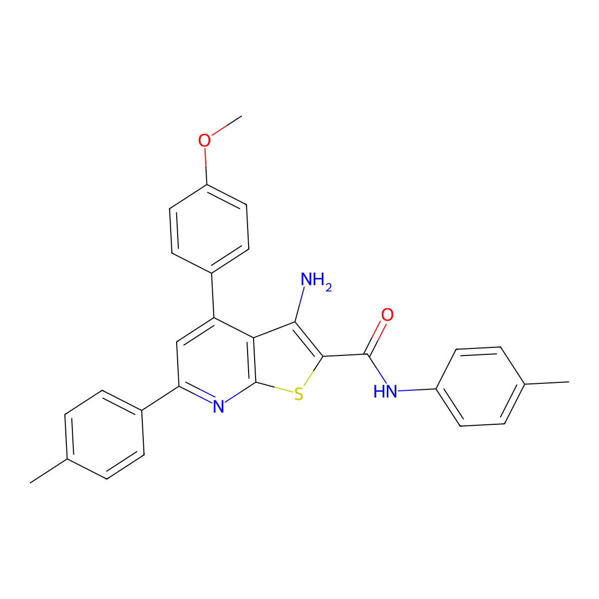3-Amino-4-(4-methoxyphenyl)-N,6-di-p-tolylthieno[2,3-b]pyridine-2-carboxamide molecular structure, CAS 337498-26-7